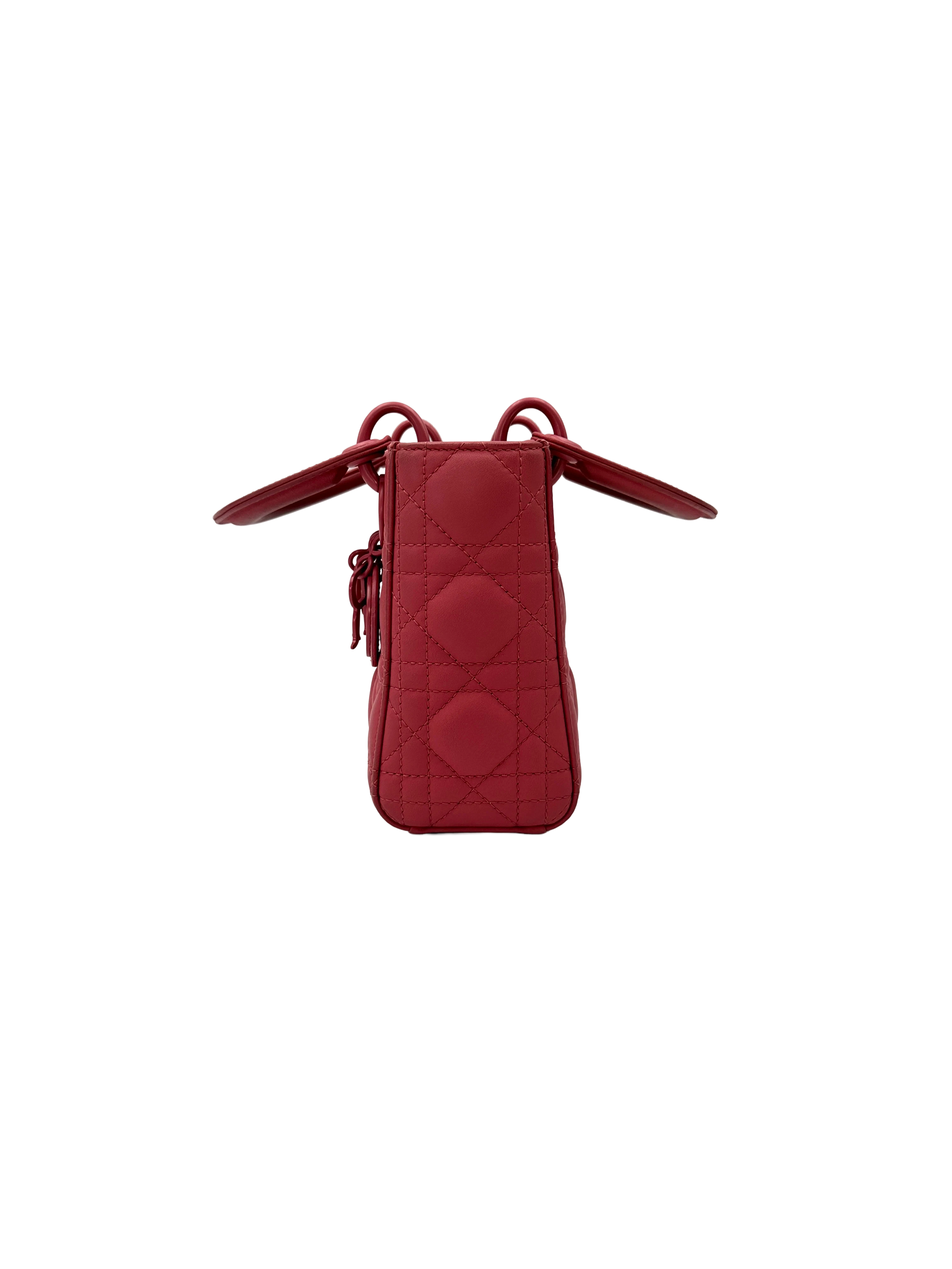 Christian Dior Lady Dior Pink Cannage Leather Handle Bag With Tonal Charms DR936