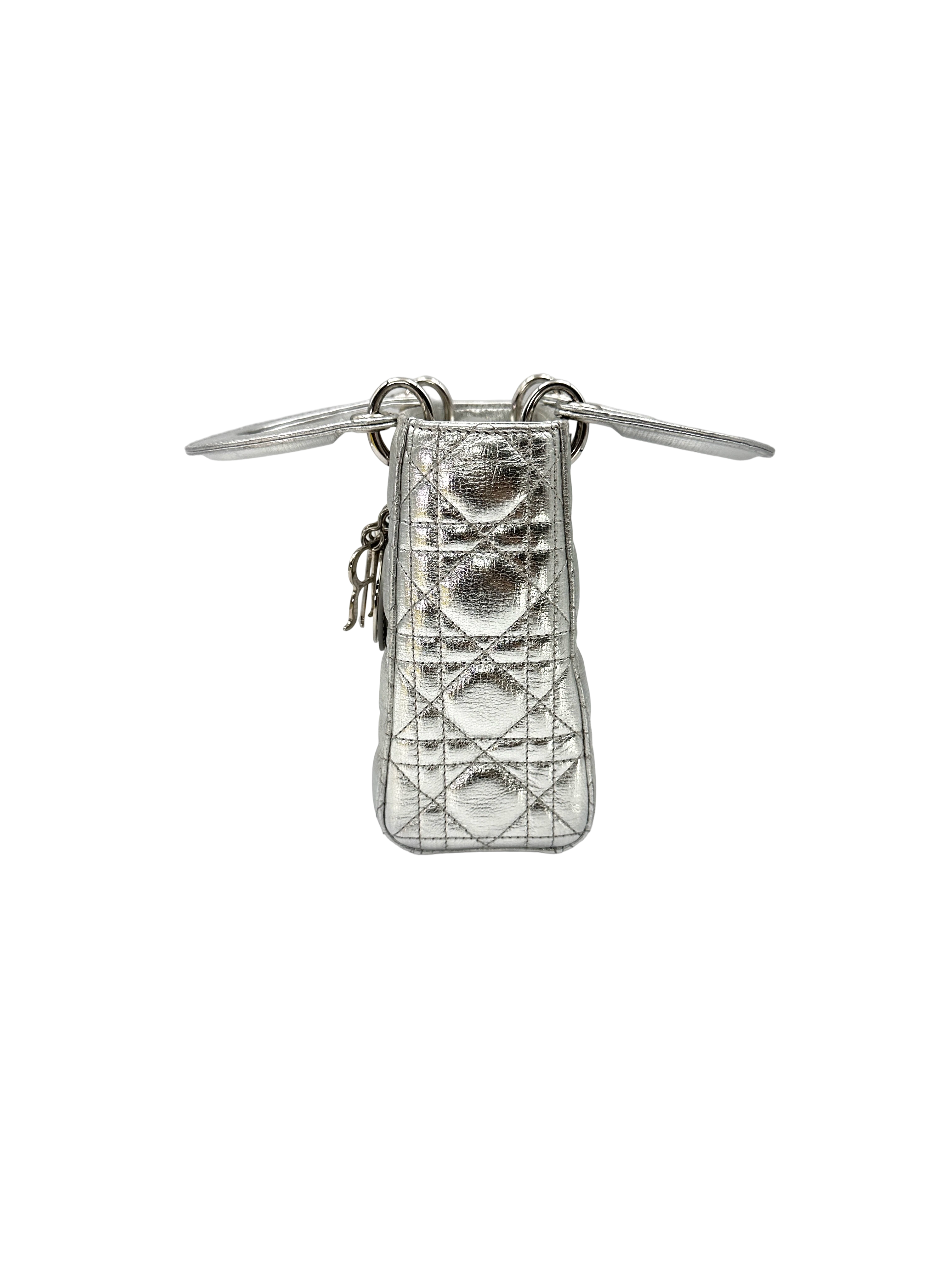 Christian Dior Lady Dior Silver Cannage Leather Handle Bag DR939