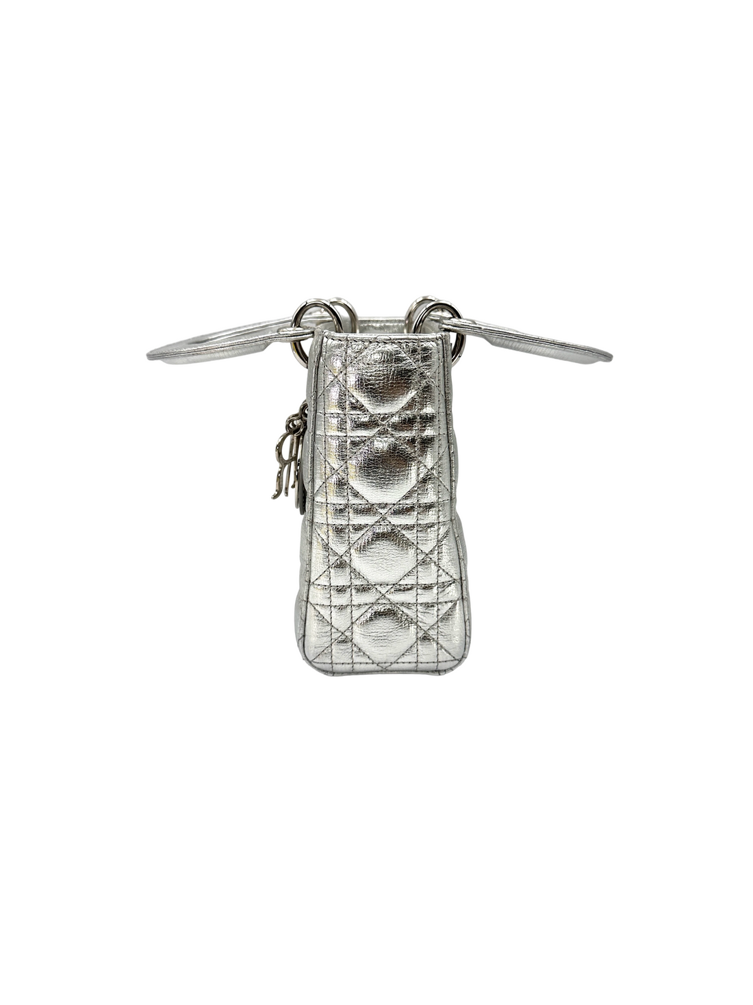 Christian Dior Lady Dior Silver Cannage Leather Handle Bag DR939