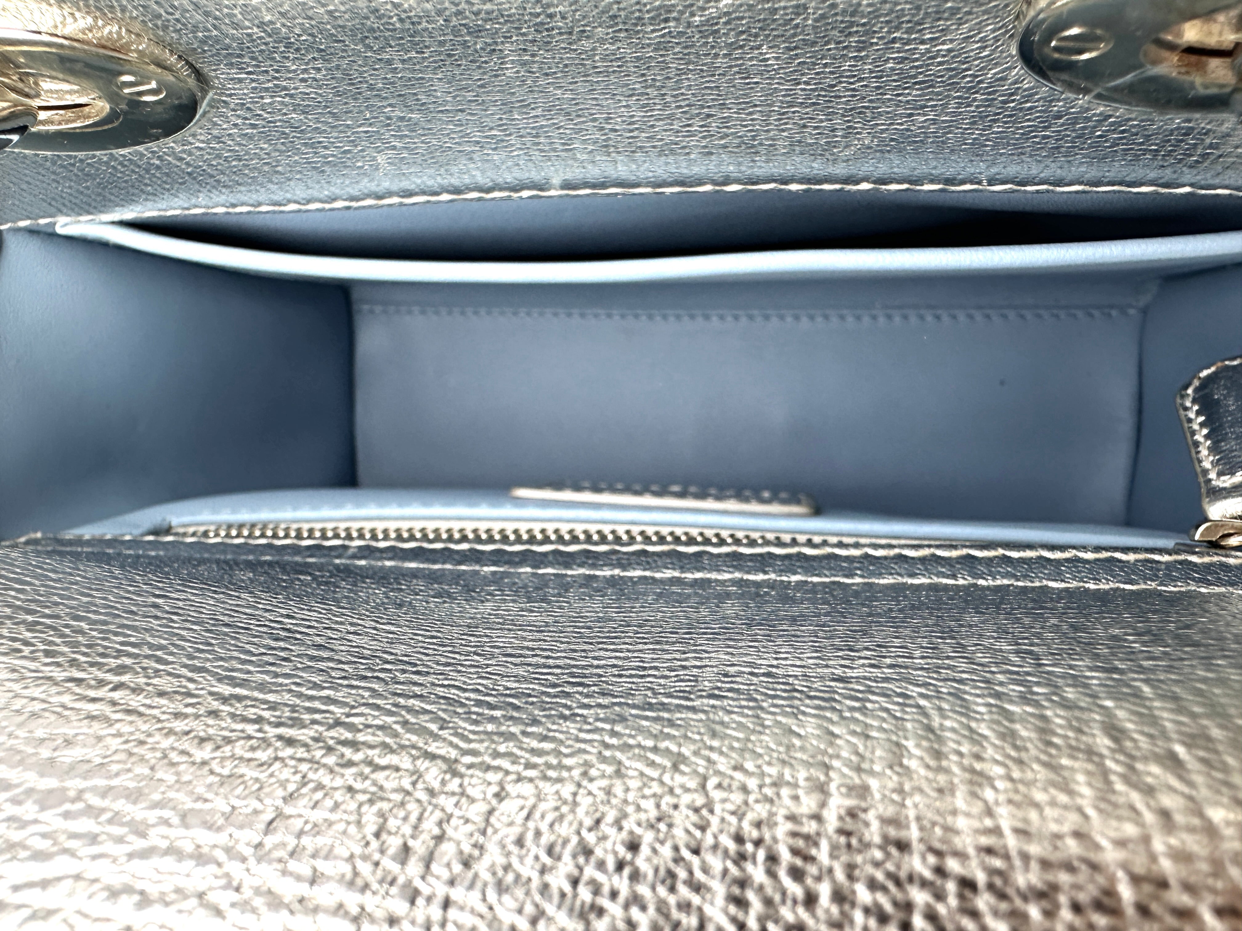 Christian Dior Lady Dior Silver Cannage Leather Handle Bag DR939