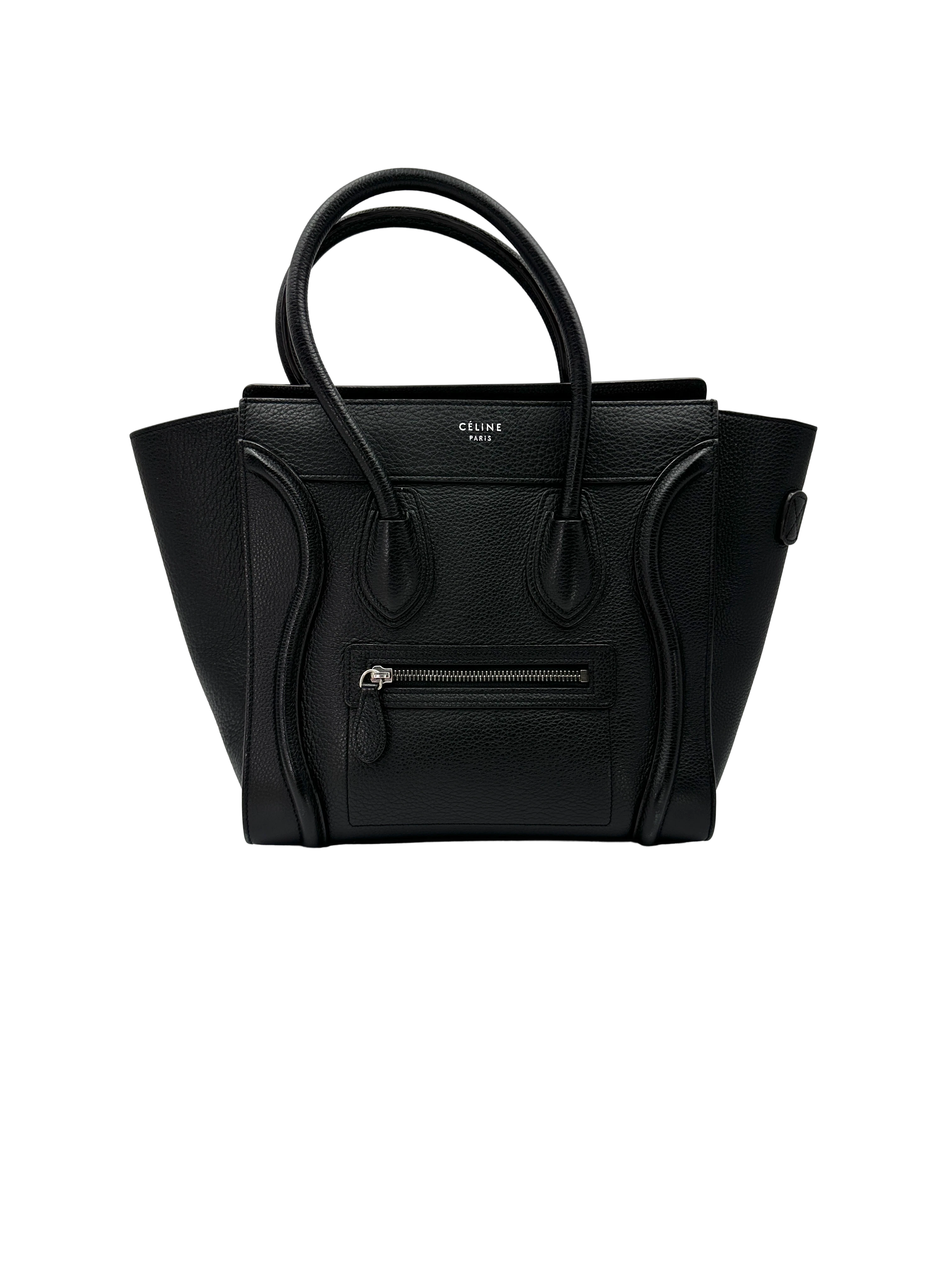 Celine Luggage Black Leather Large Size Handle Bag CE197