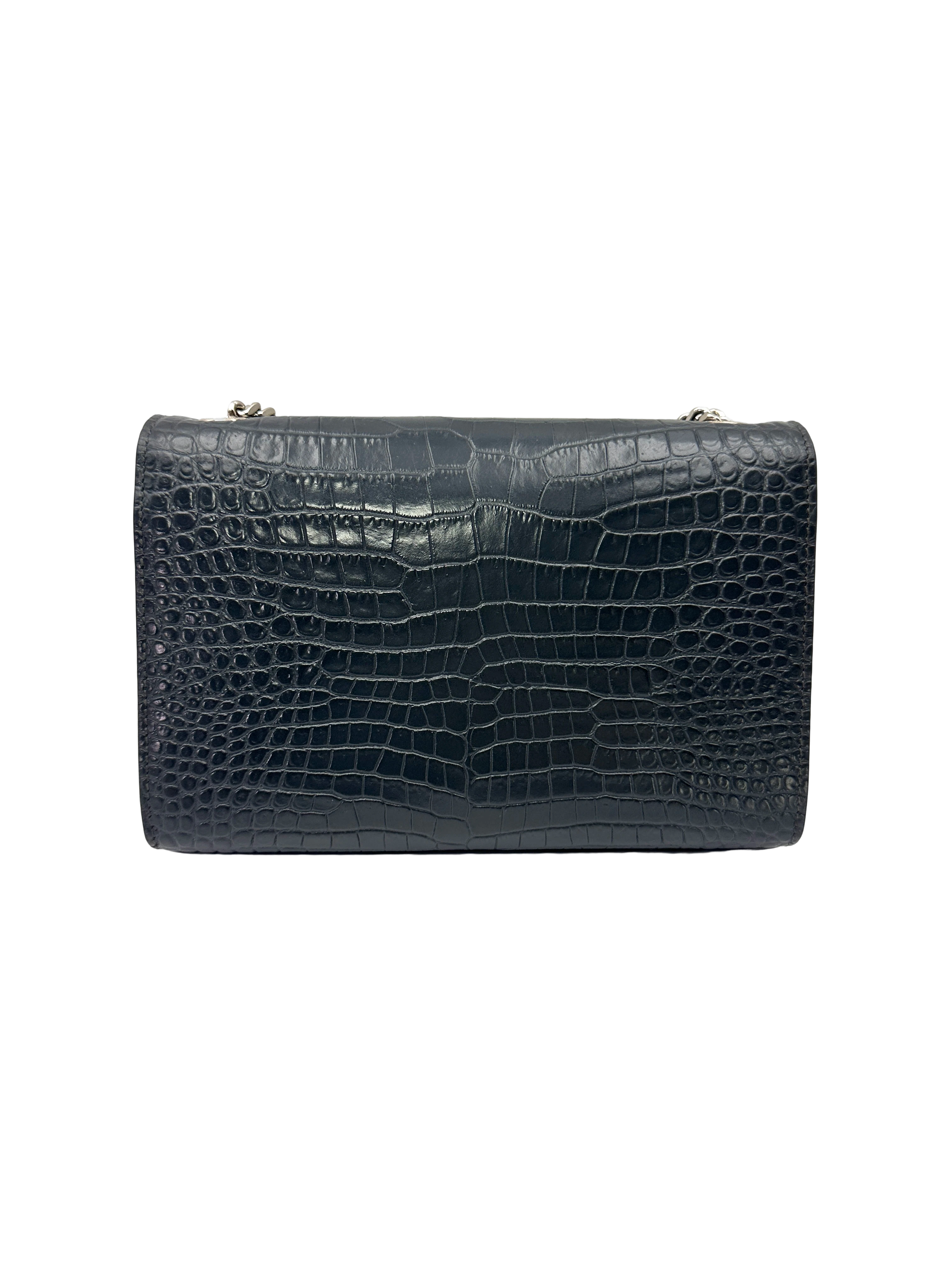 Saint Laurent Kate Navy Croc-Embossed Shoulder Bag SL306
