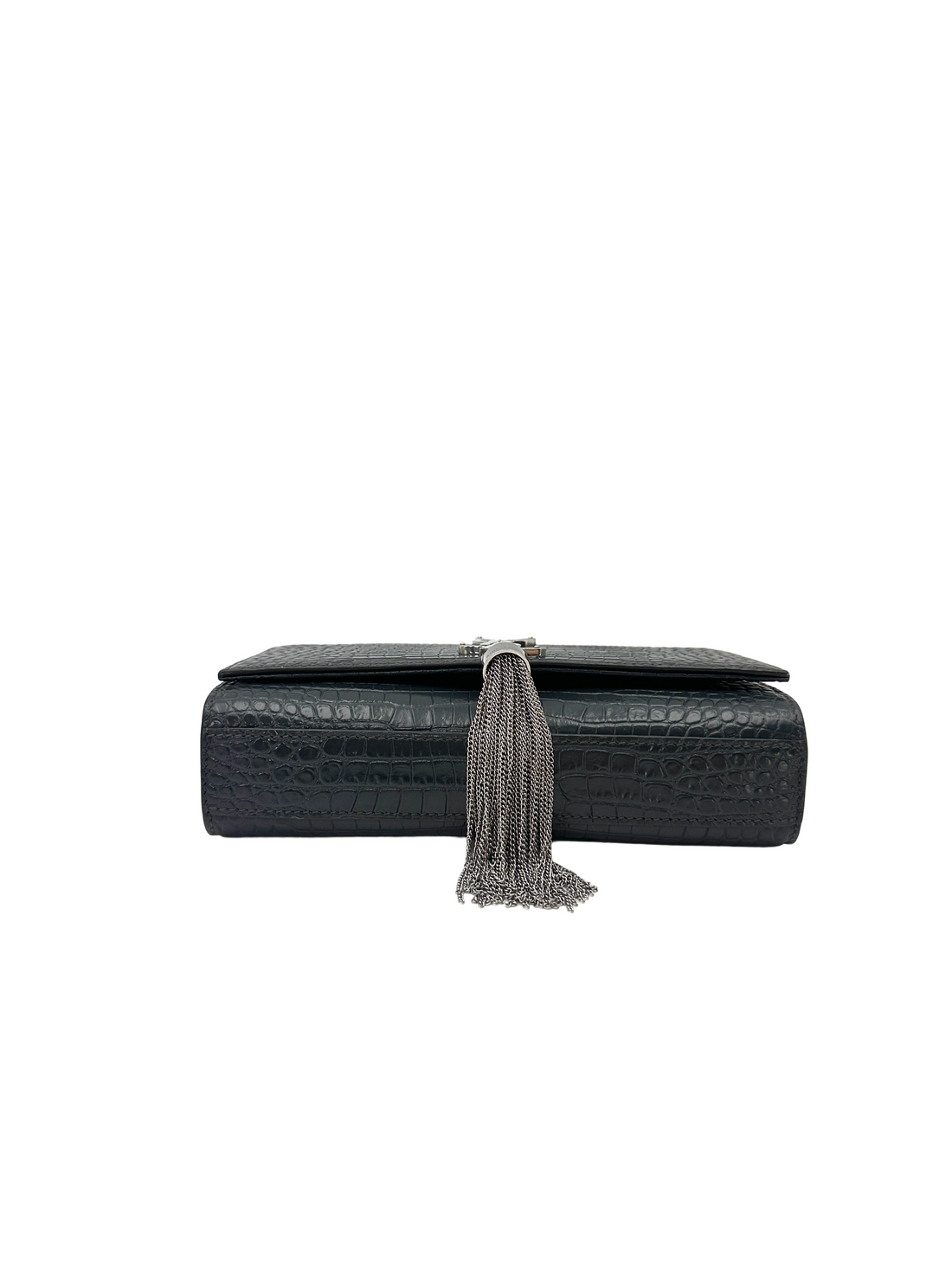 Saint Laurent Kate Navy Croc-Embossed Shoulder Bag SL306