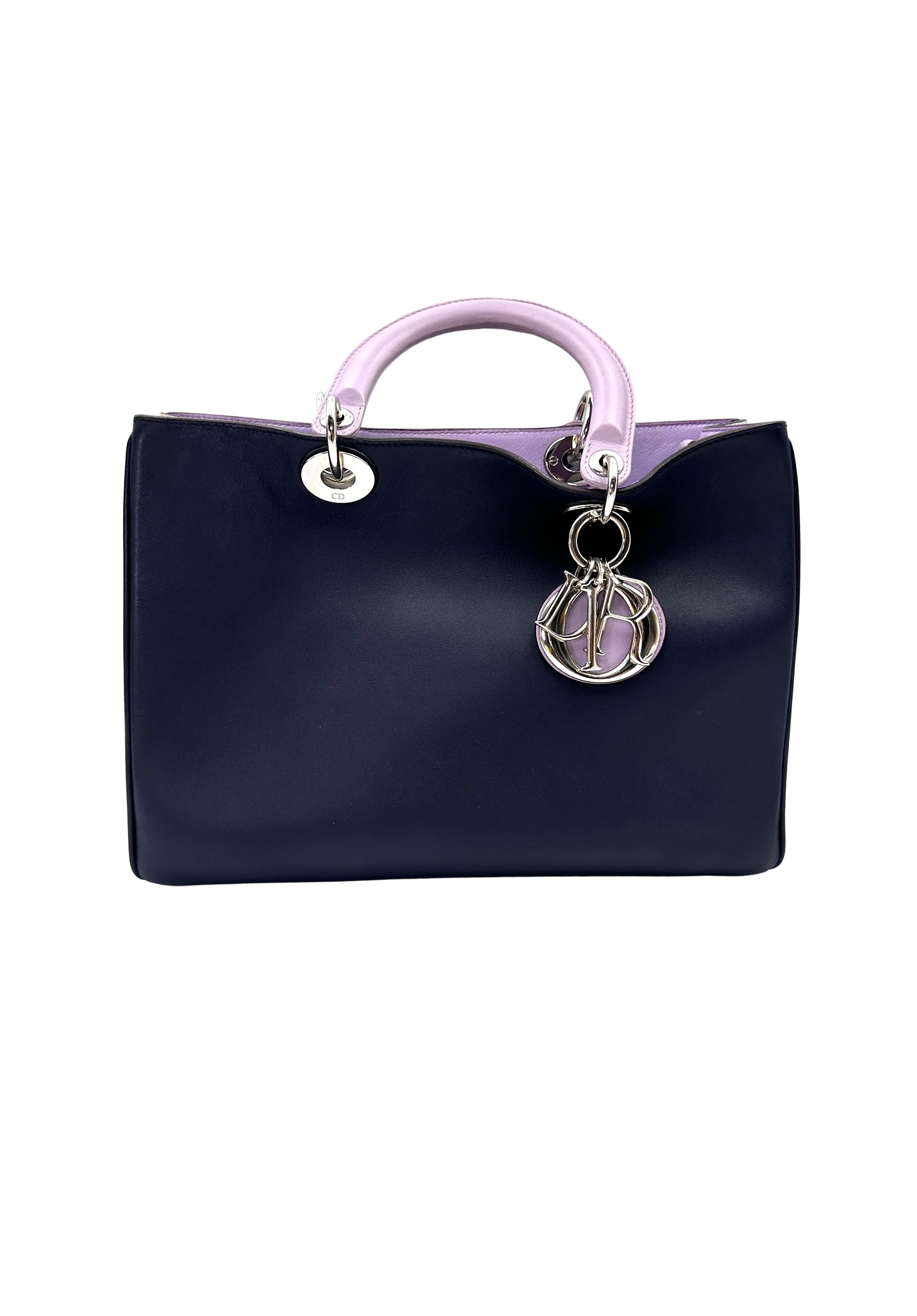 Christian Dior Diorissimo Navy/Purple Leather Handle Bag With Pouch DR947