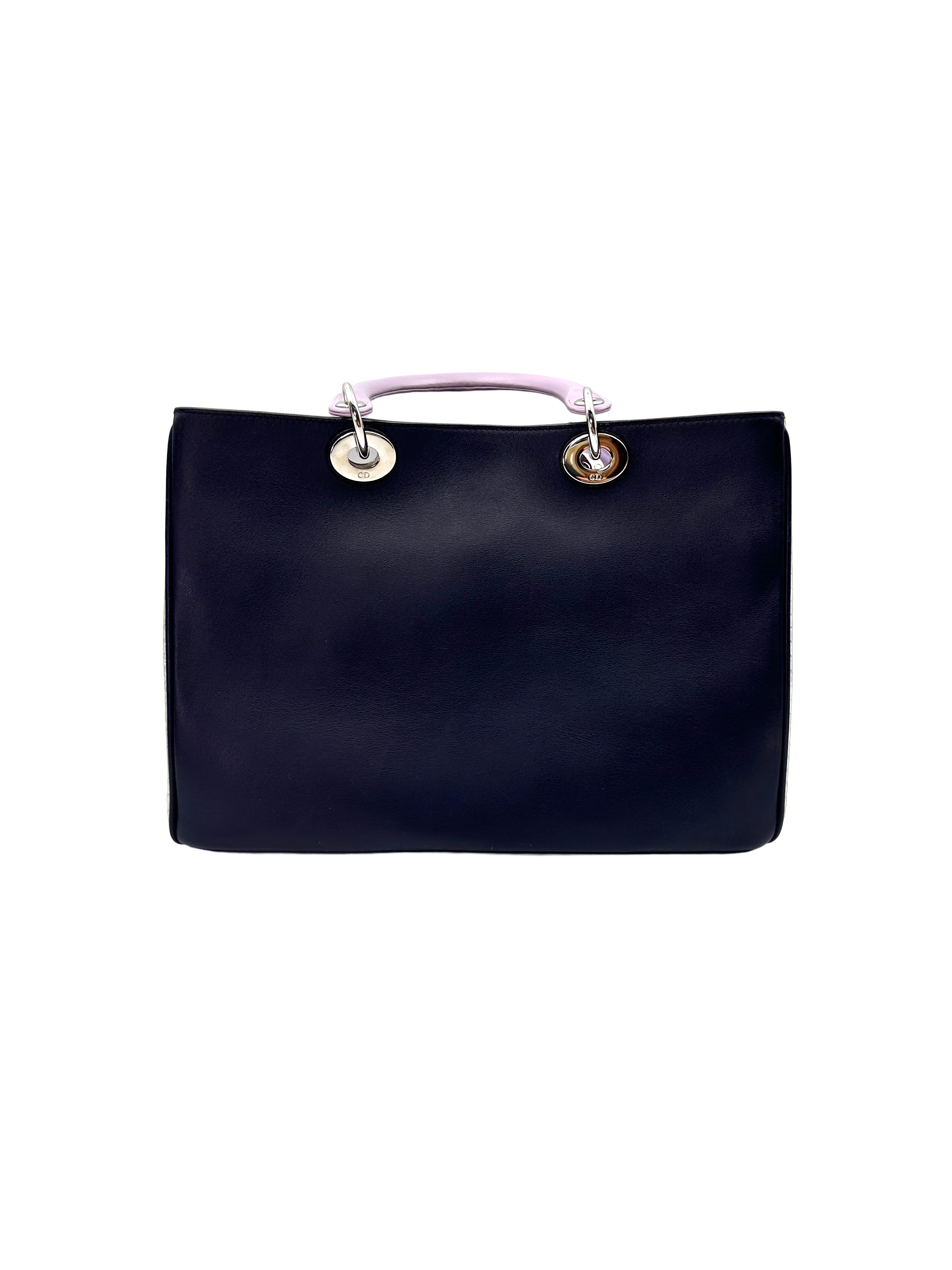 Christian Dior Diorissimo Navy/Purple Leather Handle Bag With Pouch DR947