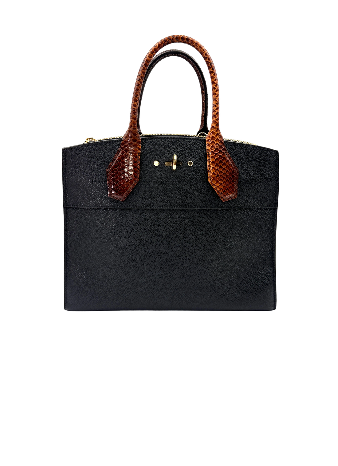 Louis Vuitton City Steamer Black Taurillon Leather Python Handle Bag LV3379