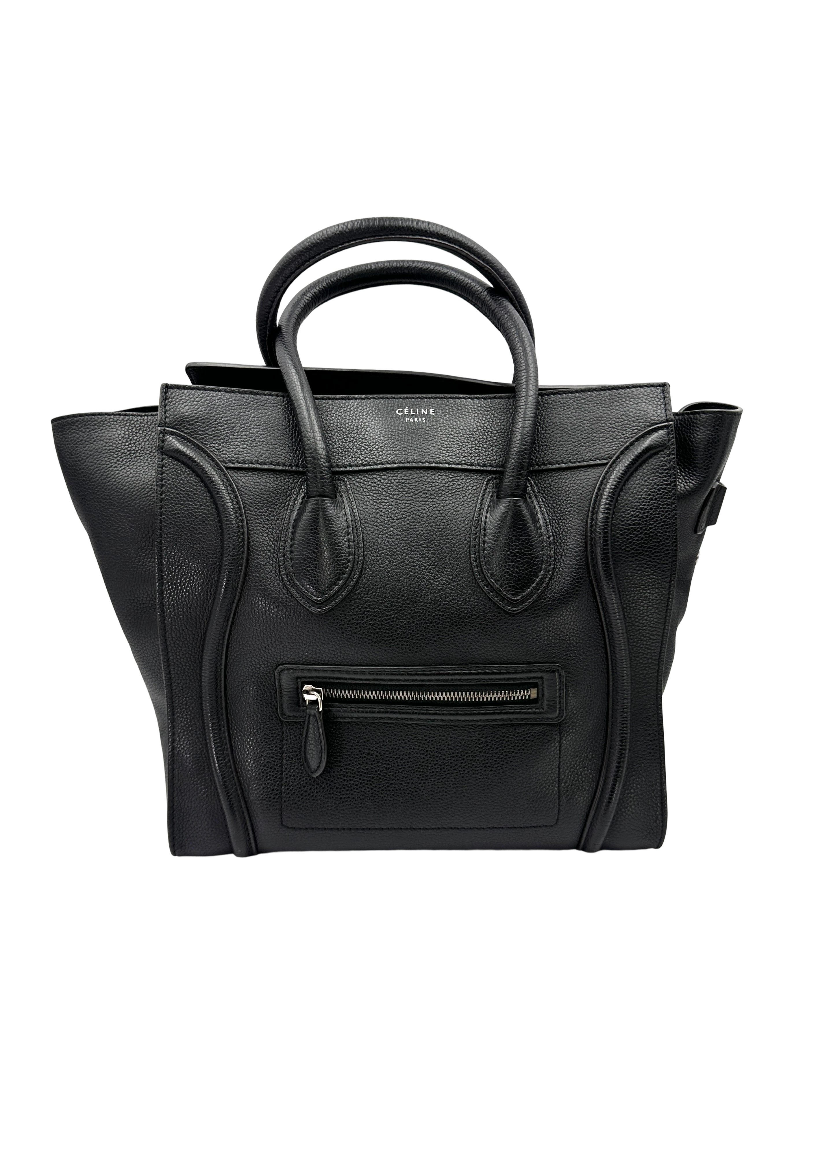 Celine Luggage Black Leather Medium Size Handle Bag CE199