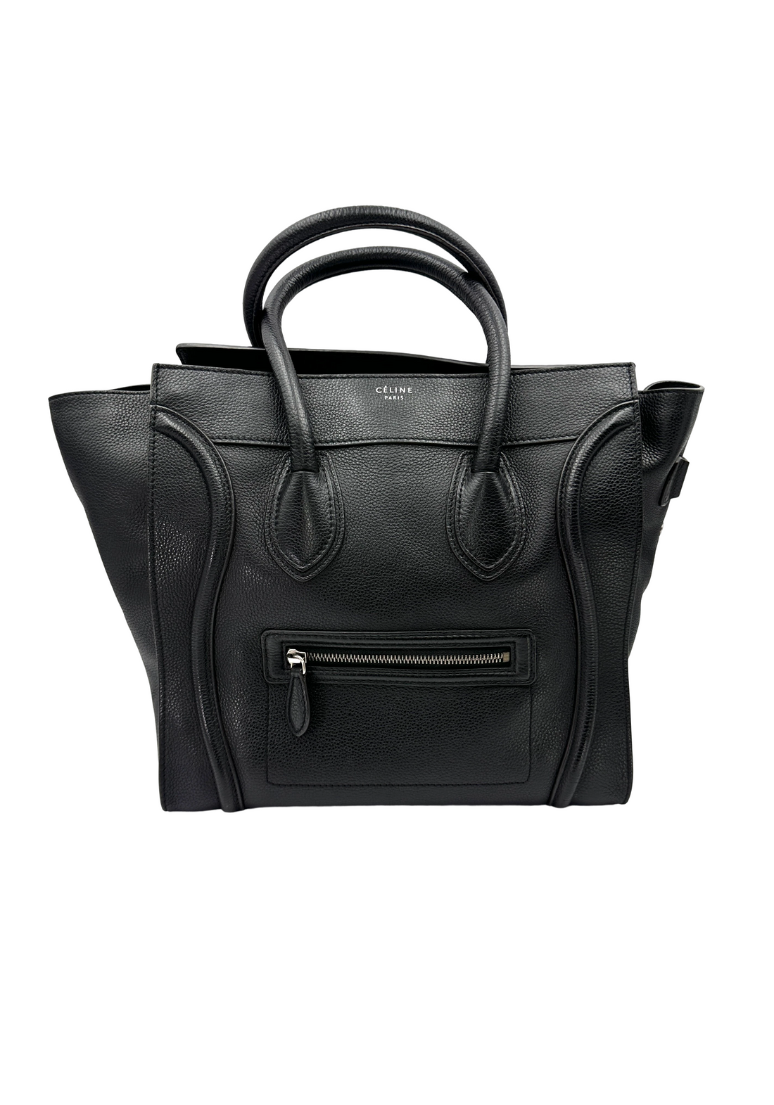 Celine Luggage Black Leather Medium Size Handle Bag CE199