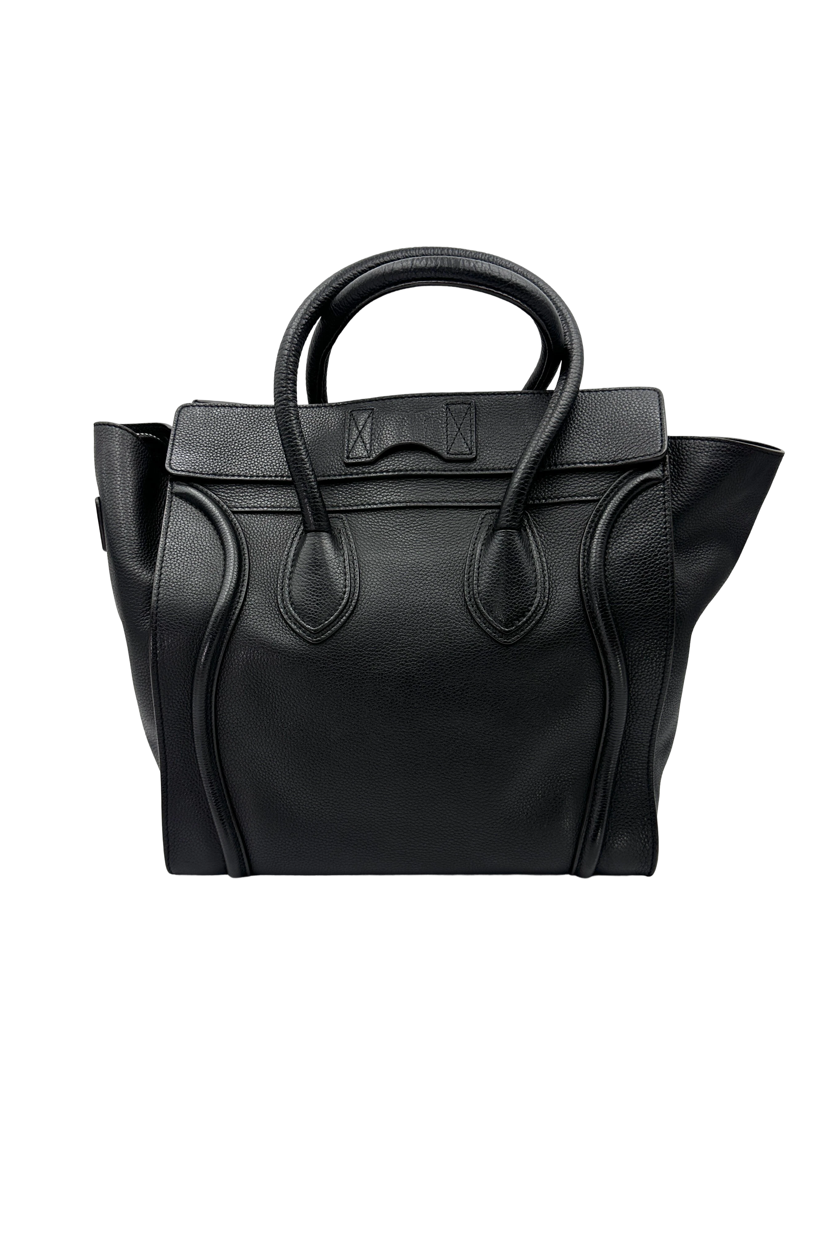 Celine Luggage Black Leather Medium Size Handle Bag CE199
