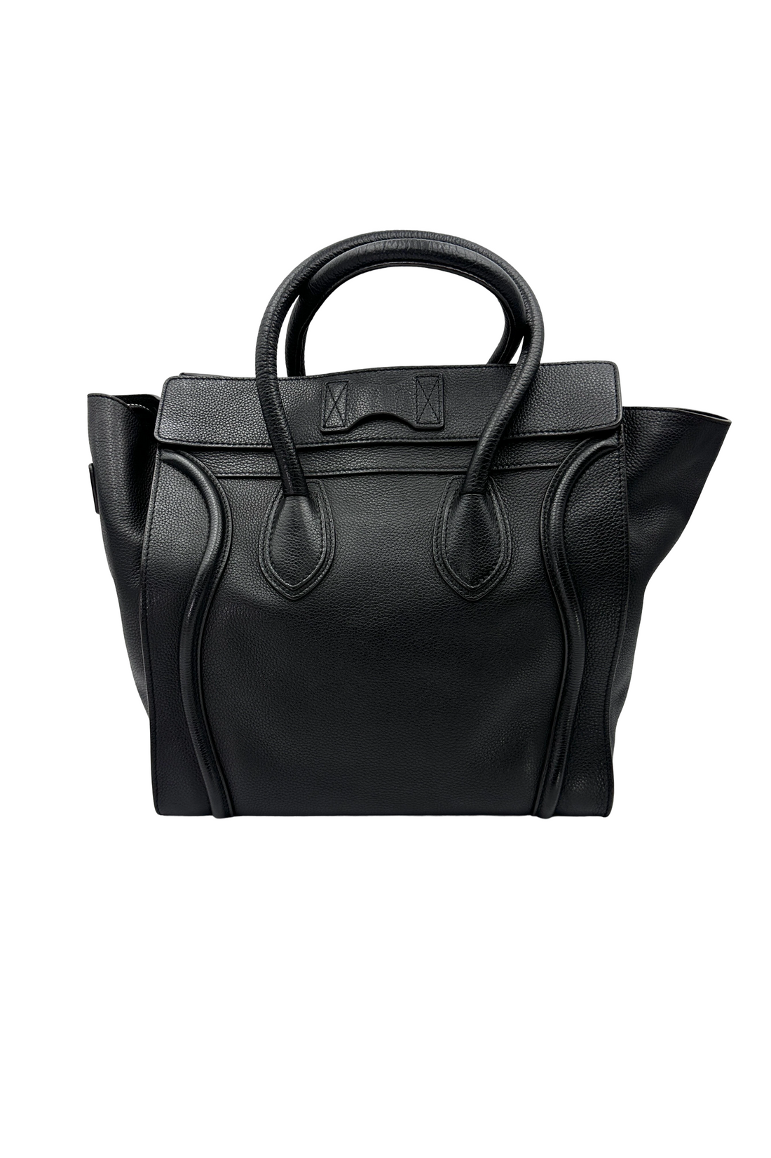 Celine Luggage Black Leather Medium Size Handle Bag CE199