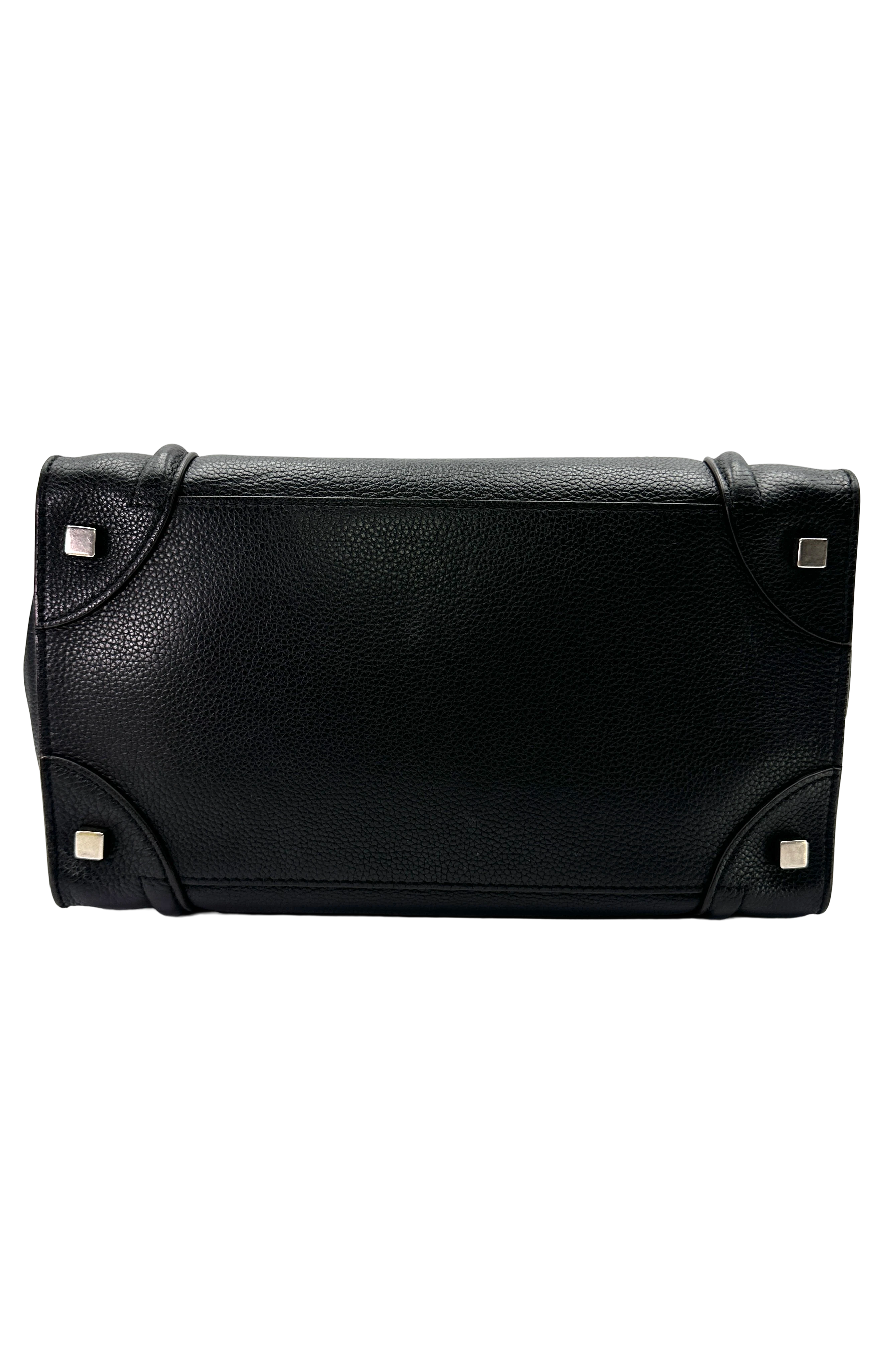 Celine Luggage Black Leather Medium Size Handle Bag CE199