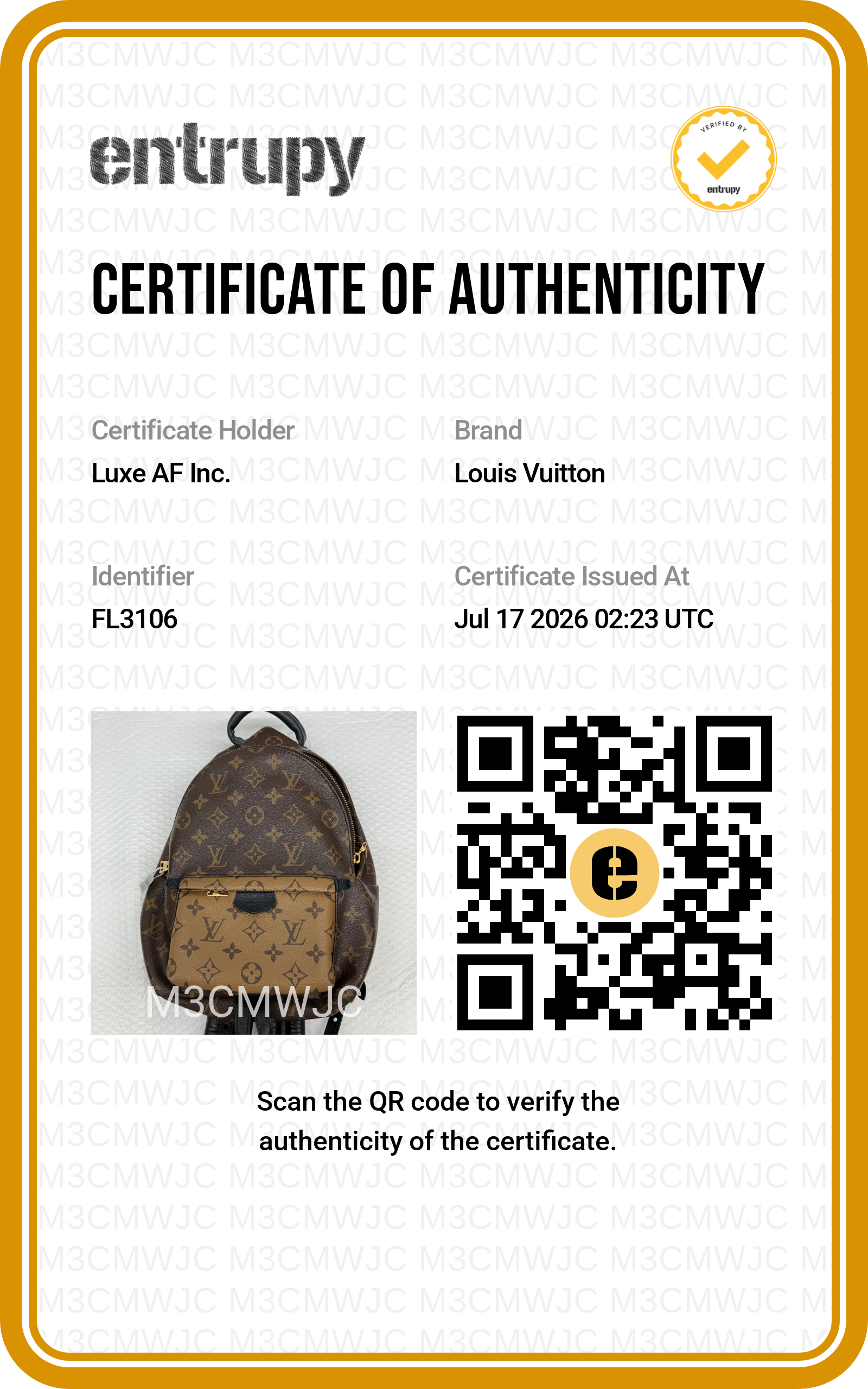 Louis Vuitton Palm Springs Monogram Canvas Backpack LV3356