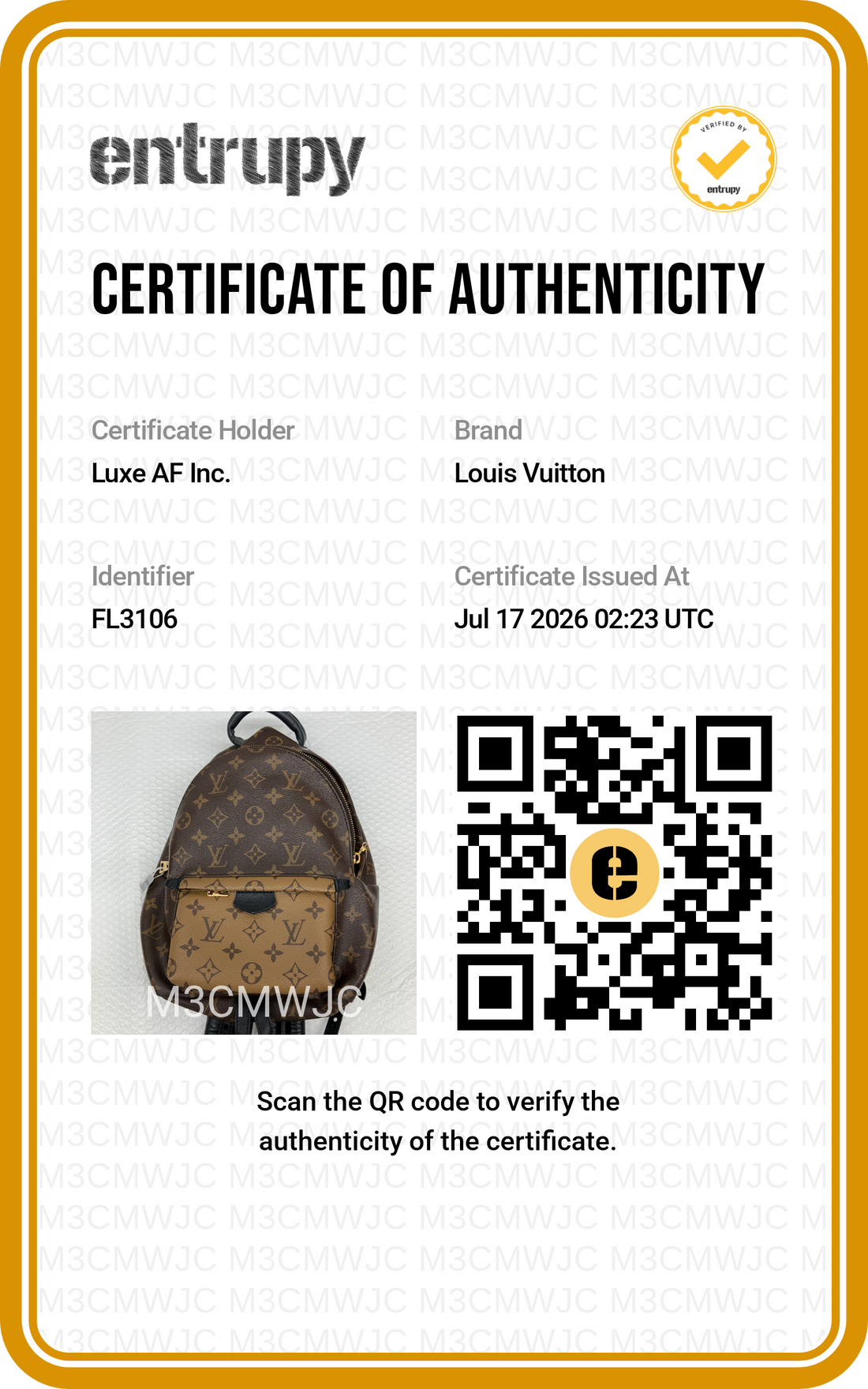 Louis Vuitton Palm Springs Monogram Canvas Backpack LV3356