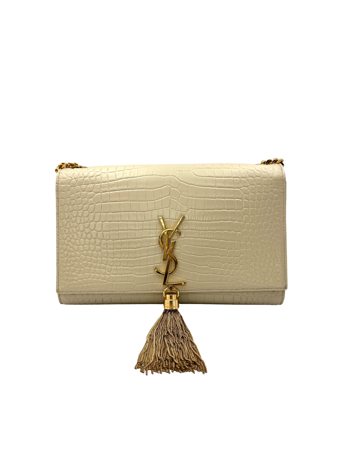 Saint Laurent Kate Beige Croc-Embossed Shoulder Bag SL308