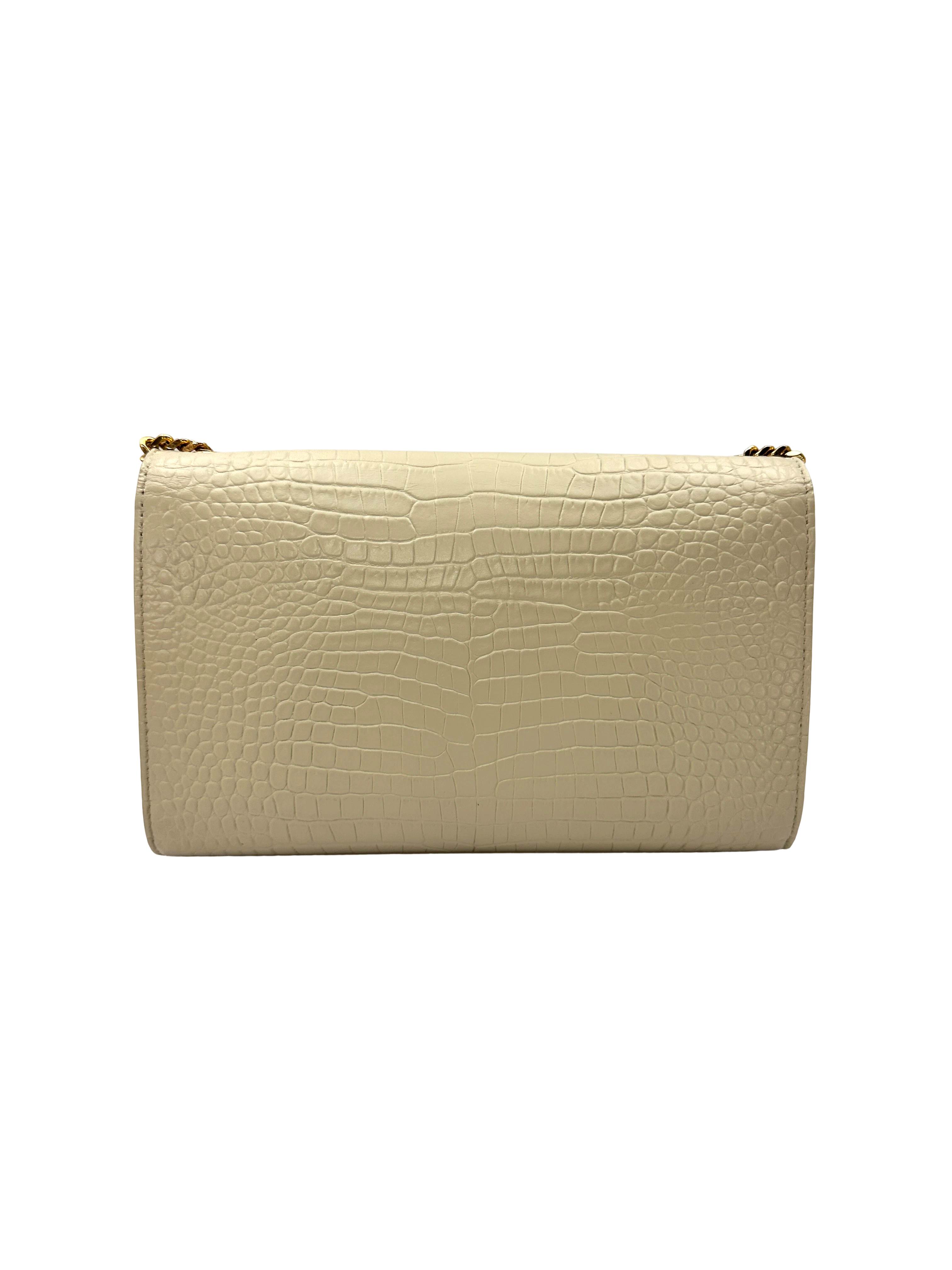 Saint Laurent Kate Beige Croc-Embossed Shoulder Bag SL308