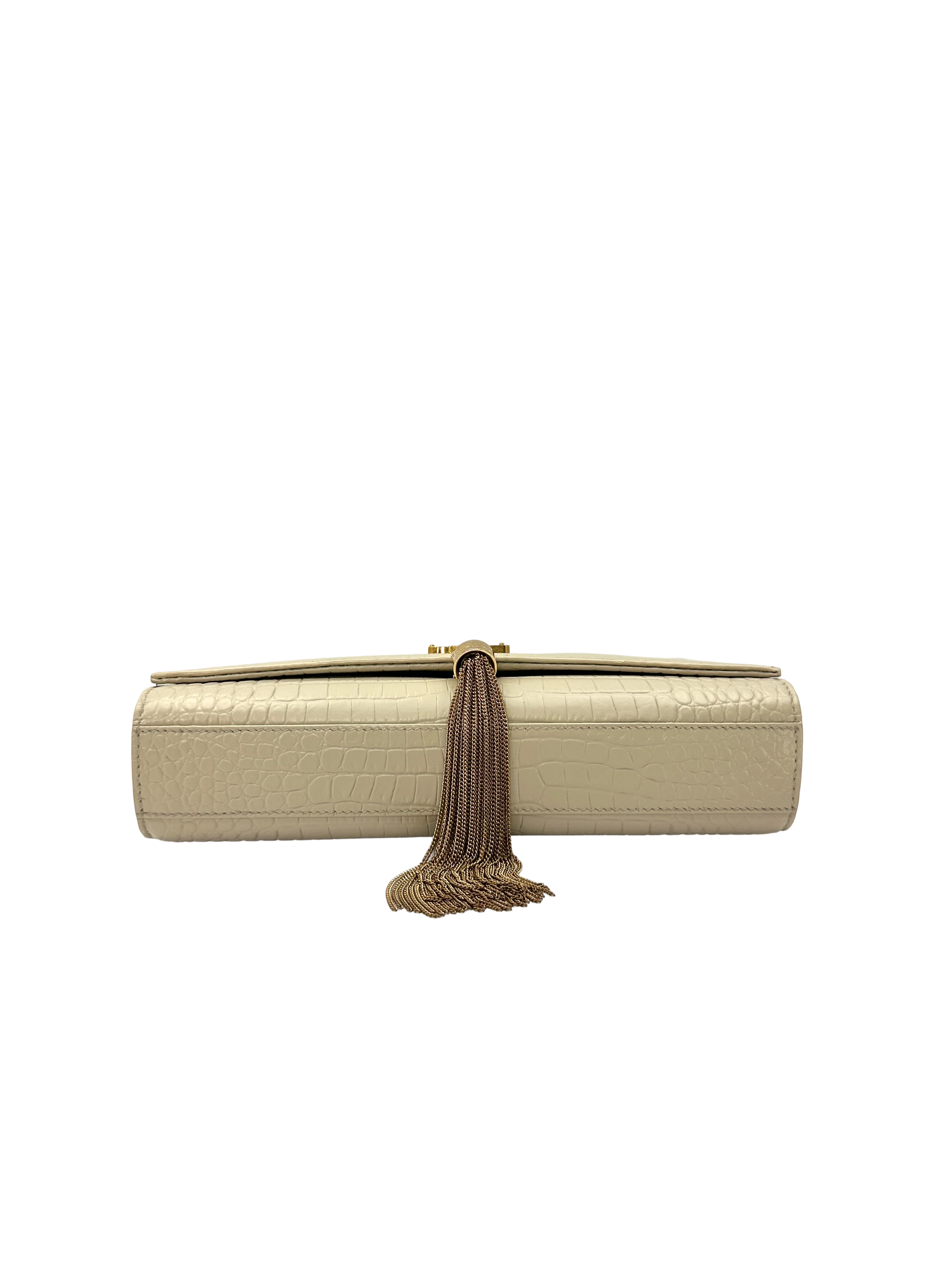 Saint Laurent Kate Beige Croc-Embossed Shoulder Bag SL308