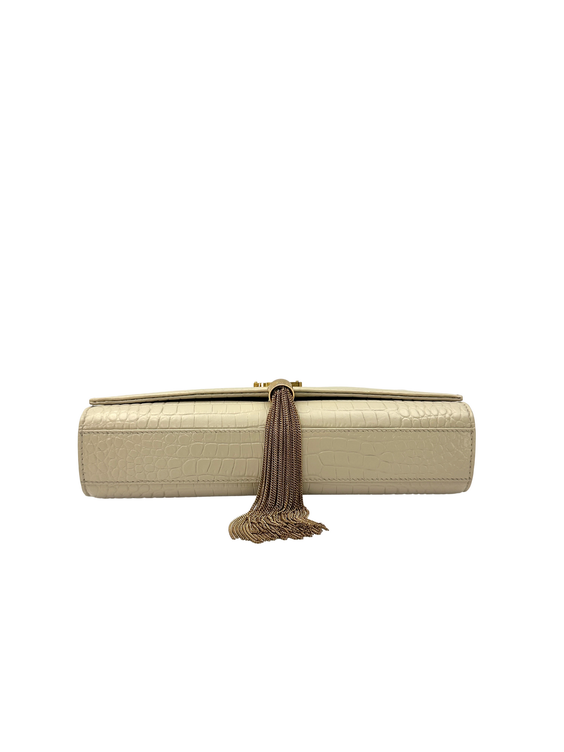Saint Laurent Kate Beige Croc-Embossed Shoulder Bag SL308