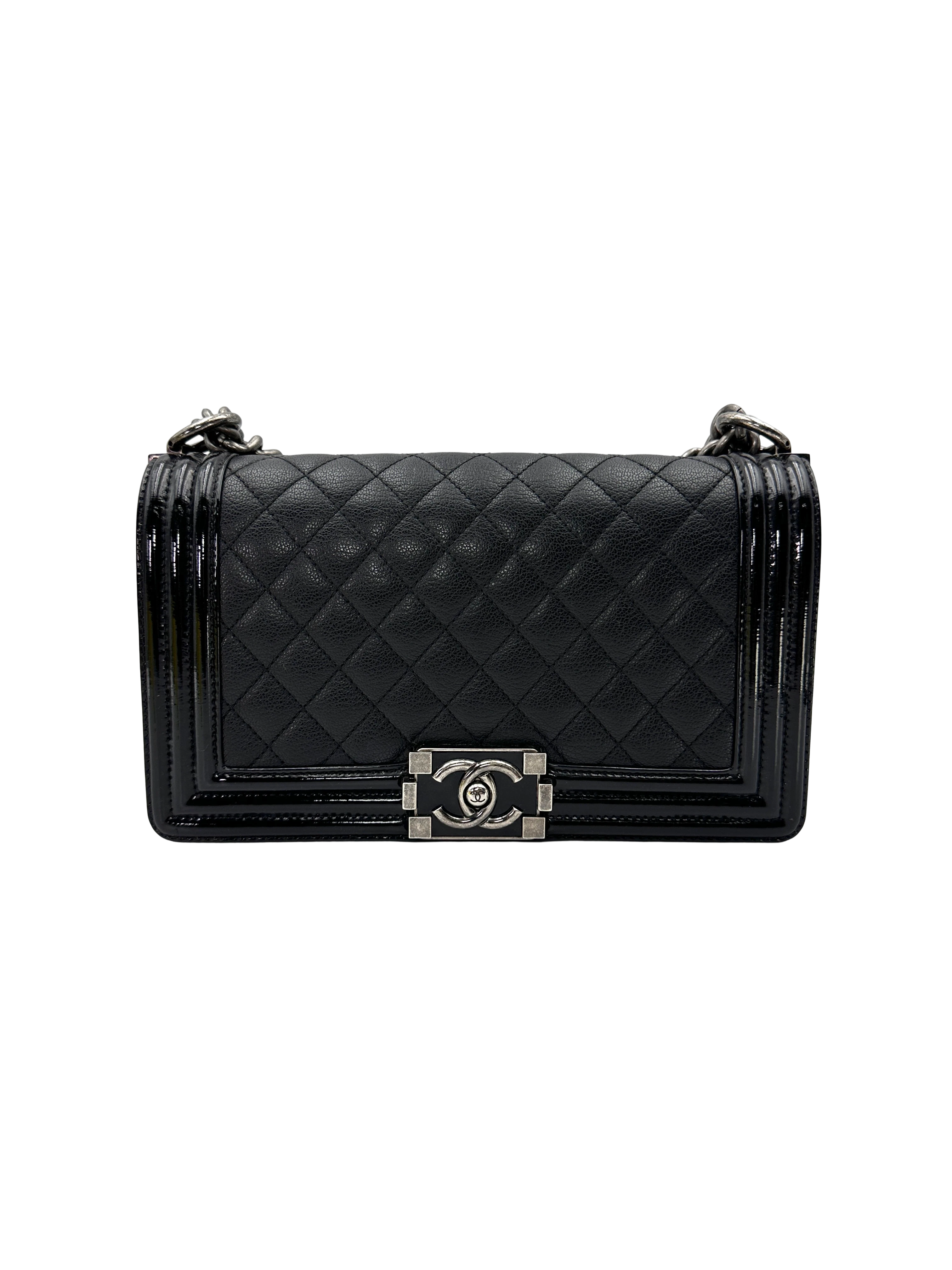 Chanel LeBoy Black Quilted Leather Medium Size Flap Bag With Silver Buckle(21***57) CC2595