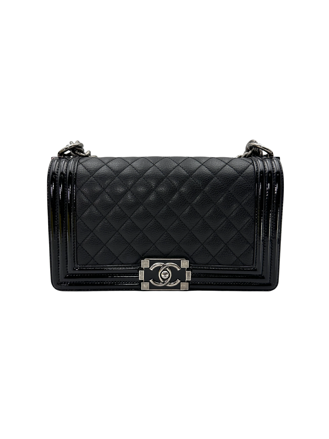 Chanel LeBoy Black Quilted Leather Medium Size Flap Bag With Silver Buckle(21***57) CC2595