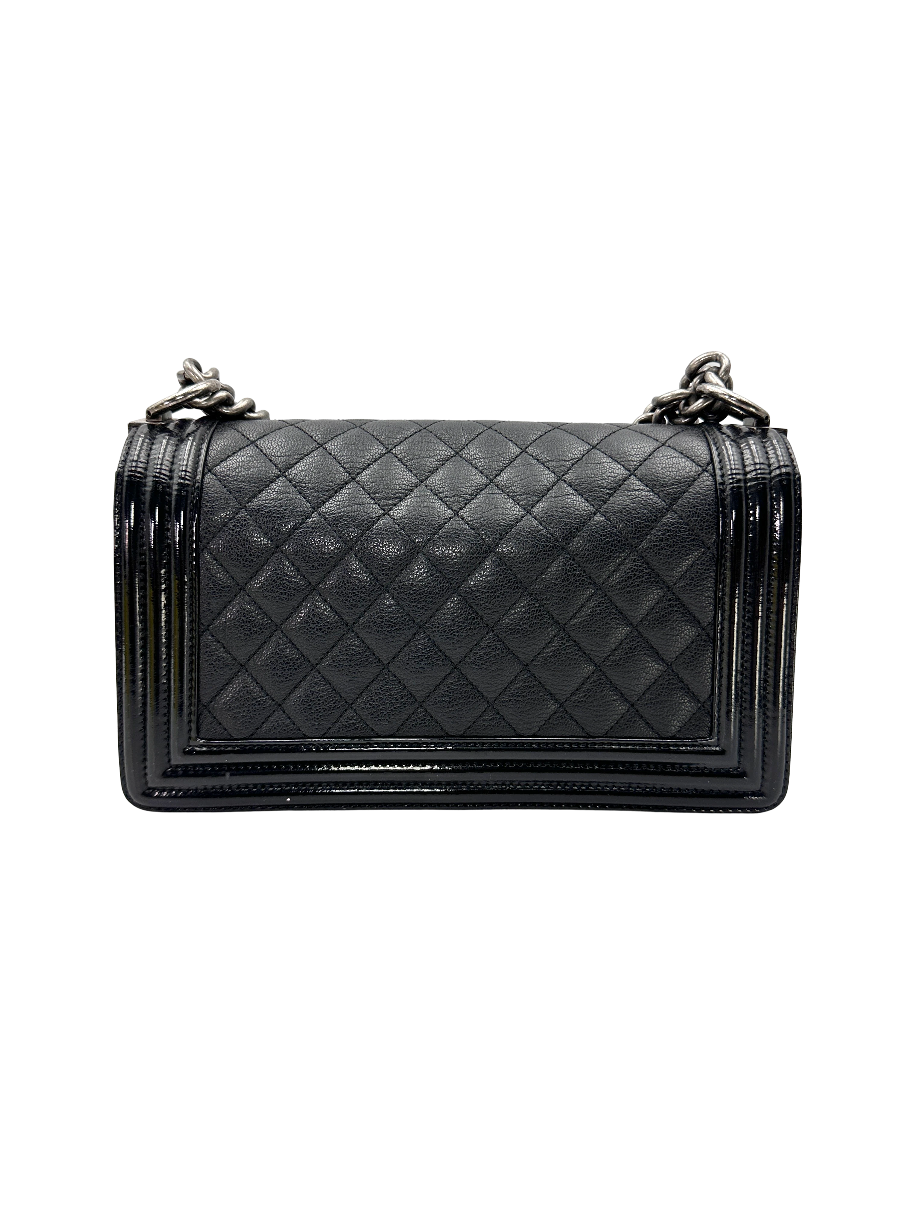 Chanel LeBoy Black Quilted Leather Medium Size Flap Bag With Silver Buckle(21***57) CC2595