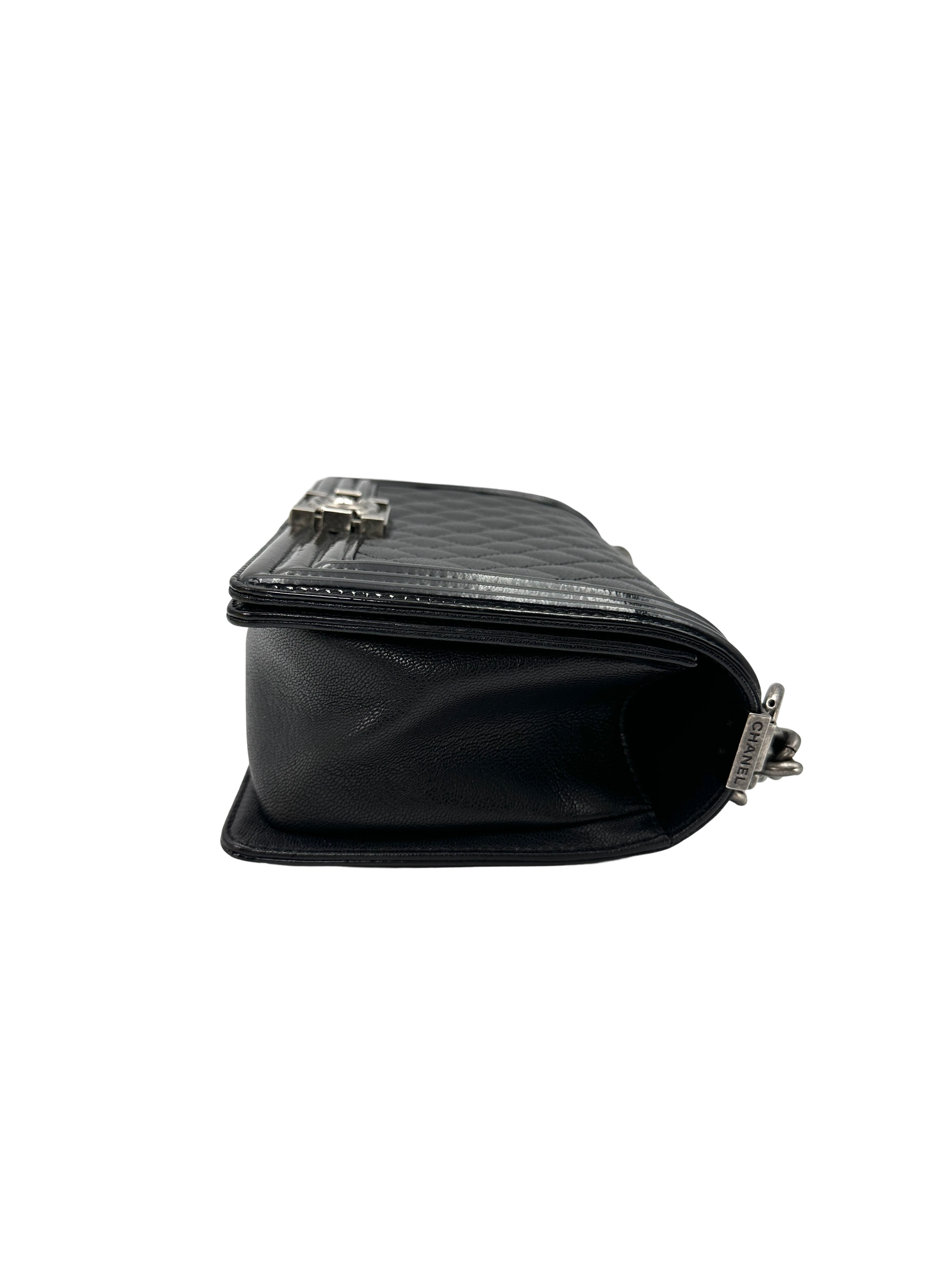 Chanel LeBoy Black Quilted Leather Medium Size Flap Bag With Silver Buckle(21***57) CC2595