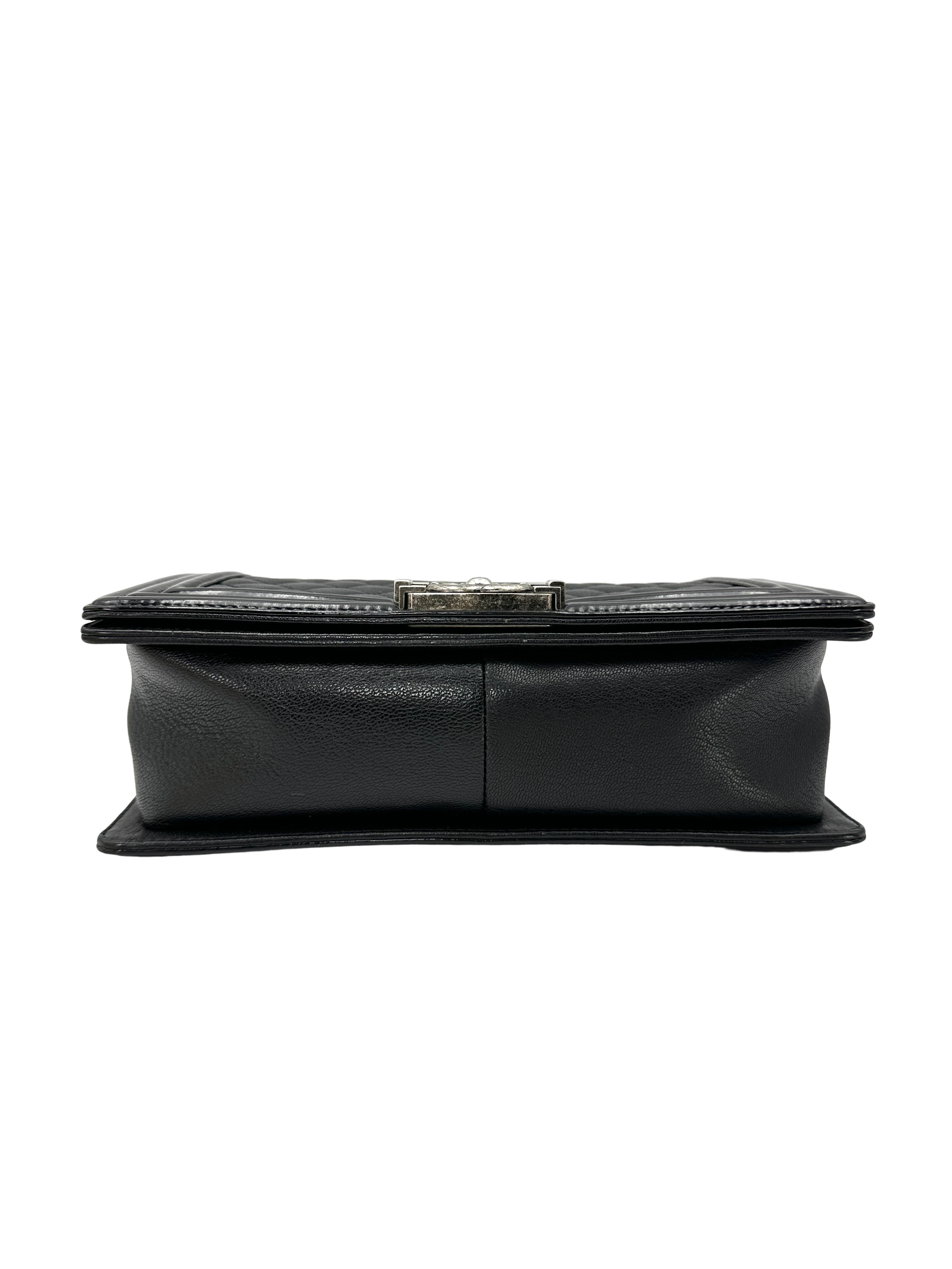 Chanel LeBoy Black Quilted Leather Medium Size Flap Bag With Silver Buckle(21***57) CC2595