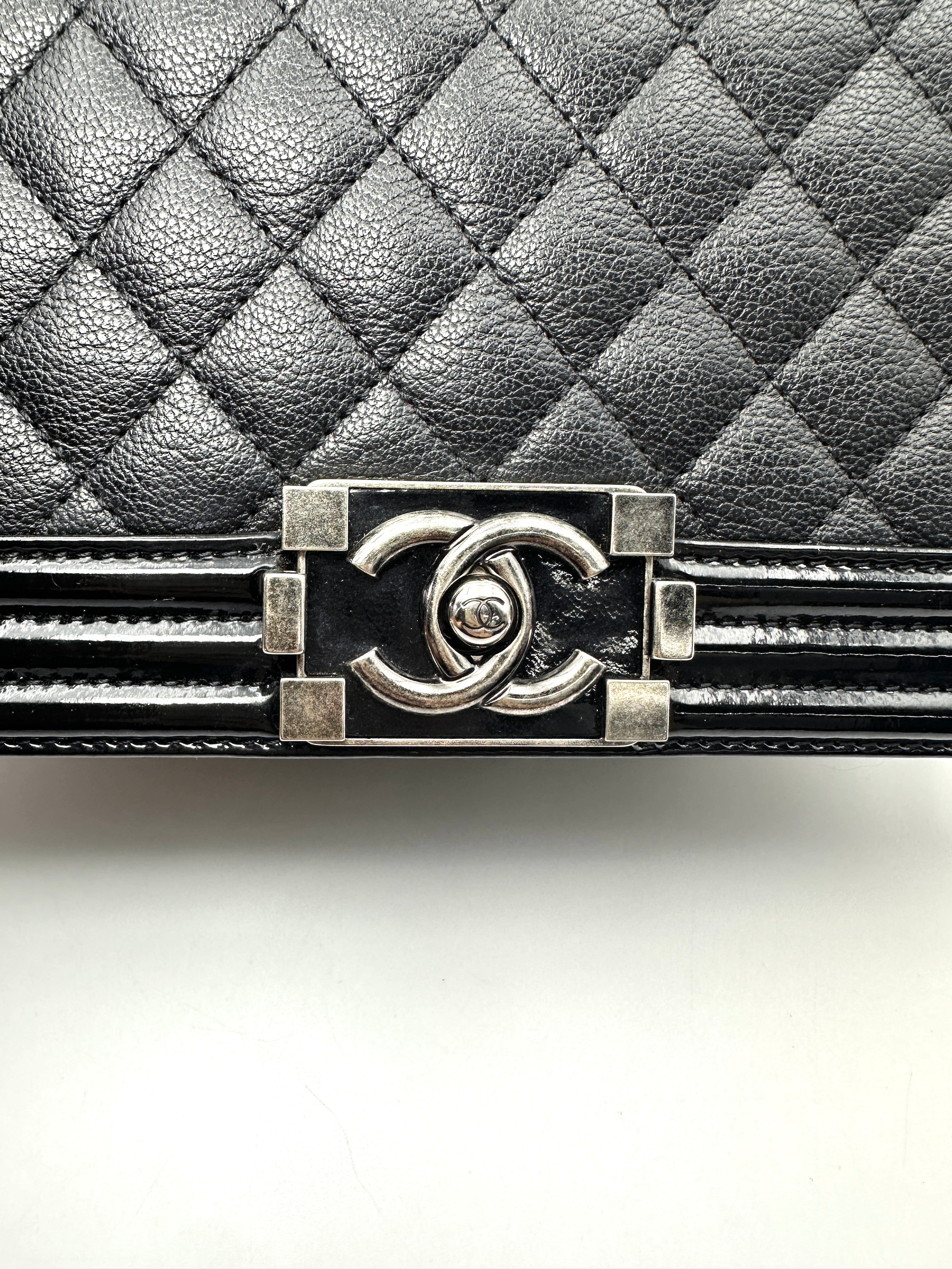 Chanel LeBoy Black Quilted Leather Medium Size Flap Bag With Silver Buckle(21***57) CC2595