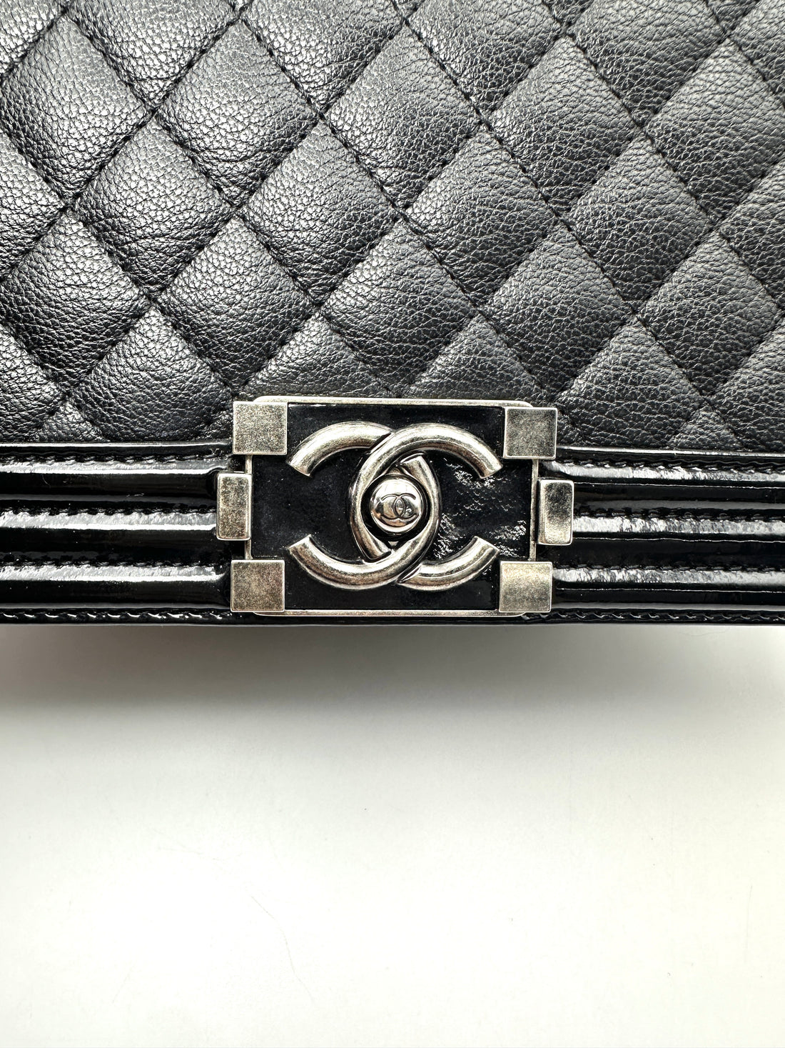 Chanel LeBoy Black Quilted Leather Medium Size Flap Bag With Silver Buckle(21***57) CC2595