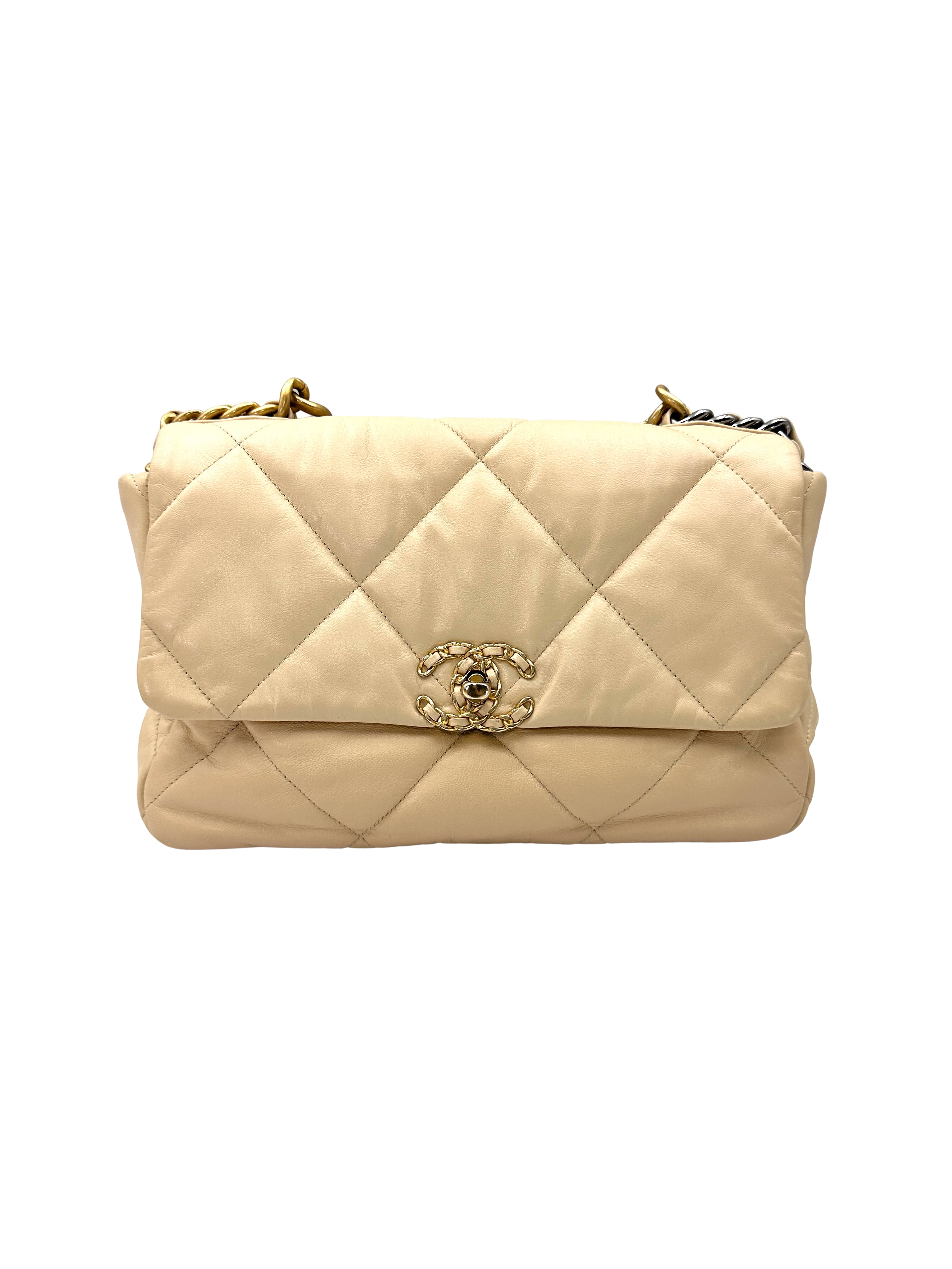 Chanel 19Bag Beige Quilted Leather Medium Size Shoulder Bag(30***90) CC2599