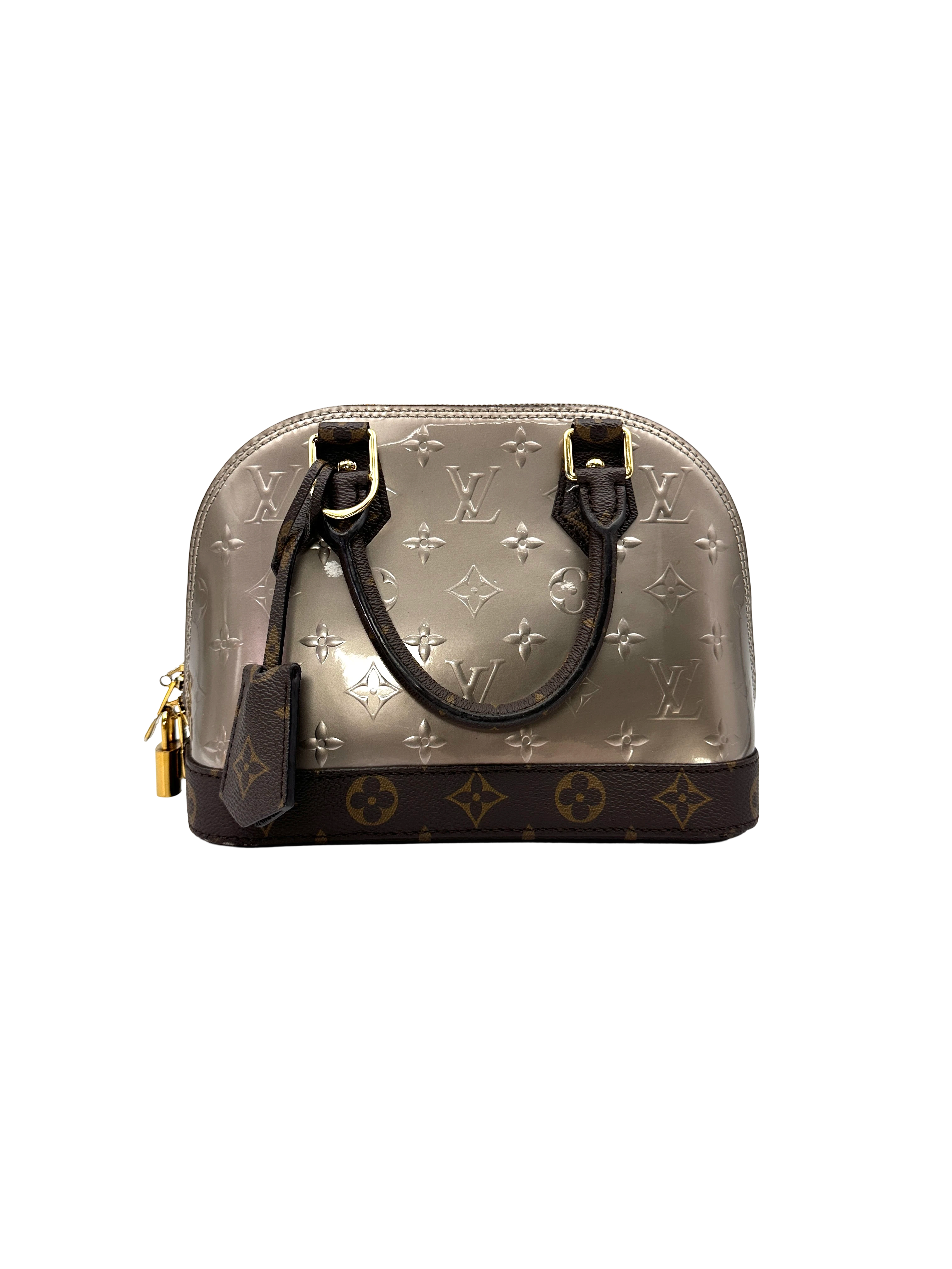 Louis Vuitton Alma BB Silver Monogram Patent Leather Handle Bag IRIS278