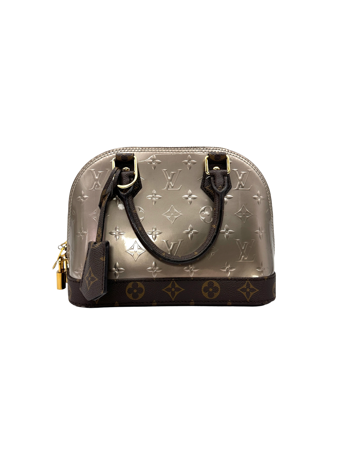 Louis Vuitton Alma BB Silver Monogram Patent Leather Handle Bag IRIS278