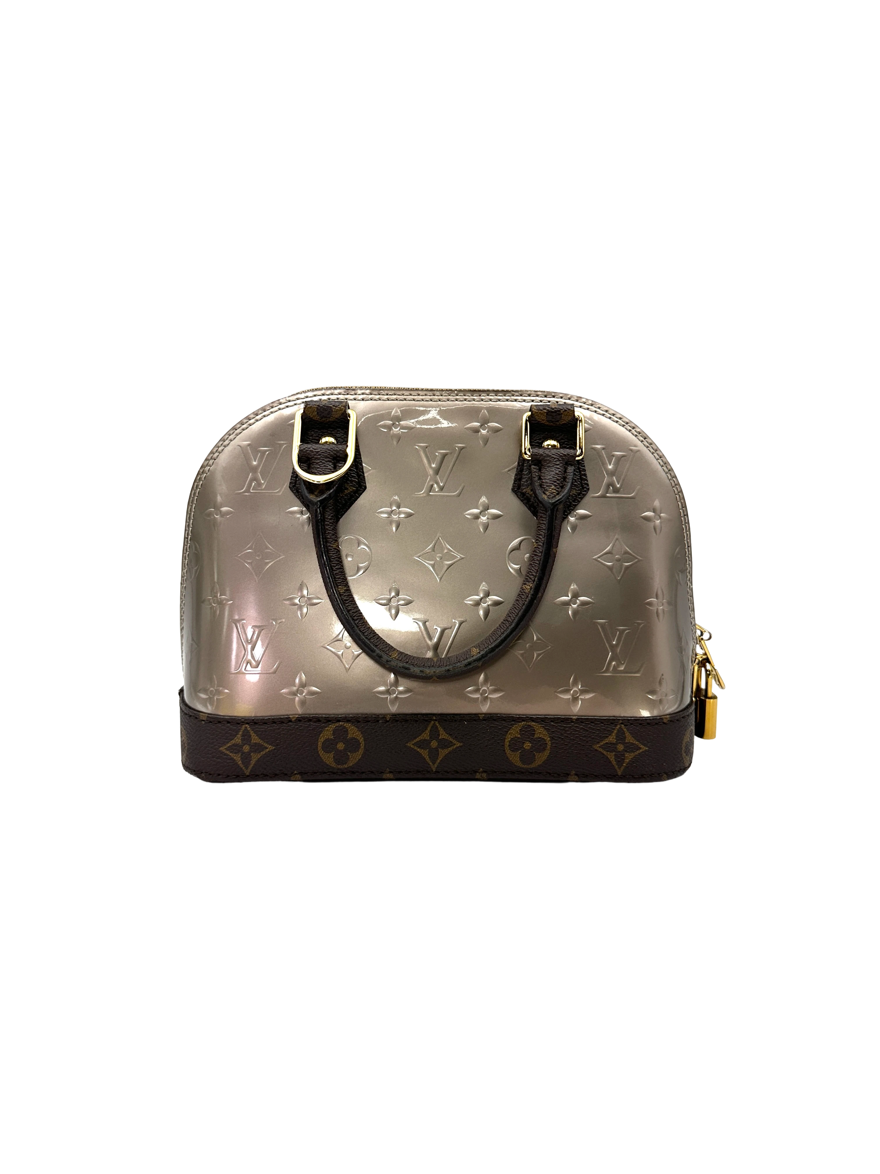 Louis Vuitton Alma BB Silver Monogram Patent Leather Handle Bag IRIS278