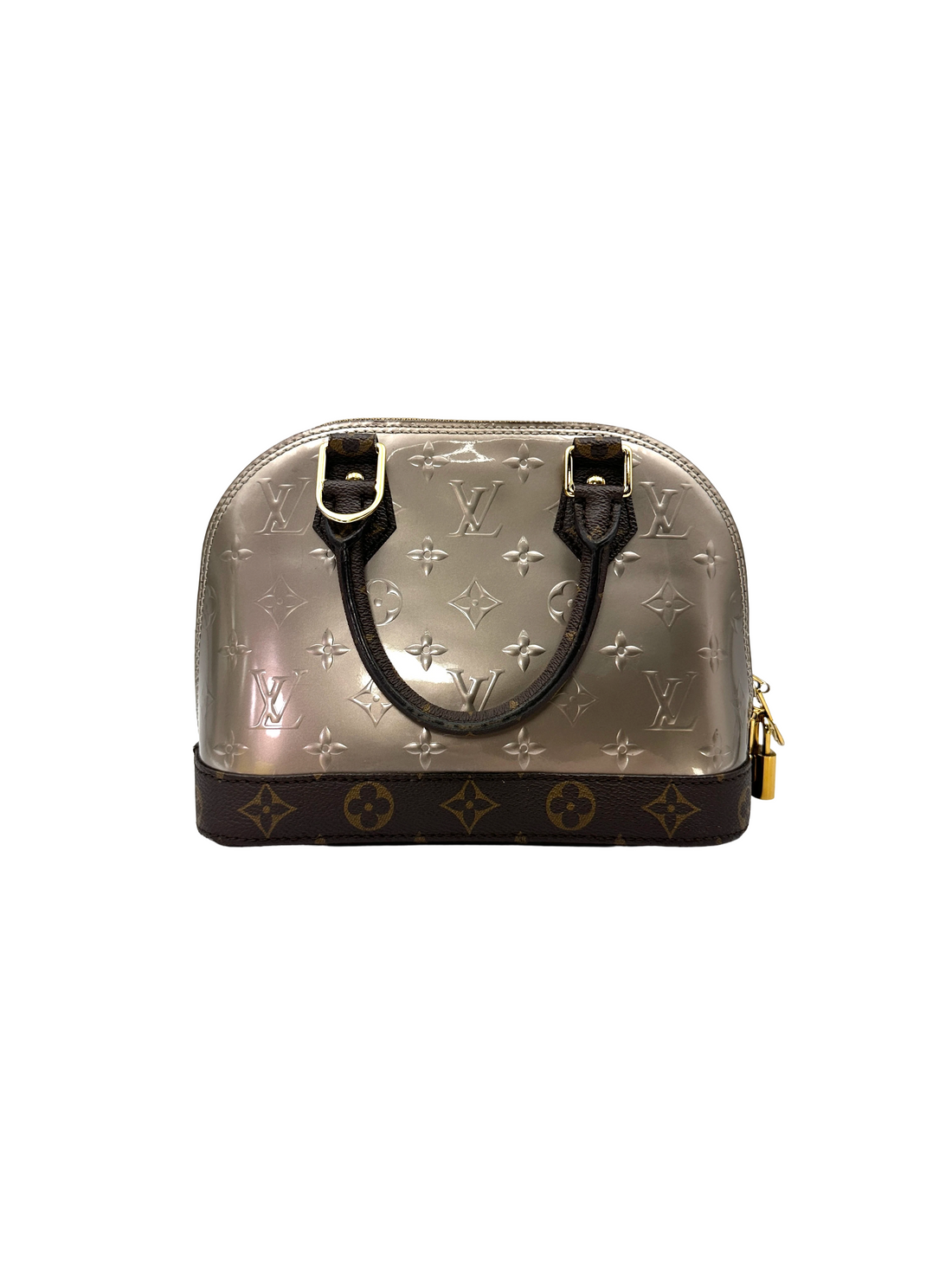 Louis Vuitton Alma BB Silver Monogram Patent Leather Handle Bag IRIS278