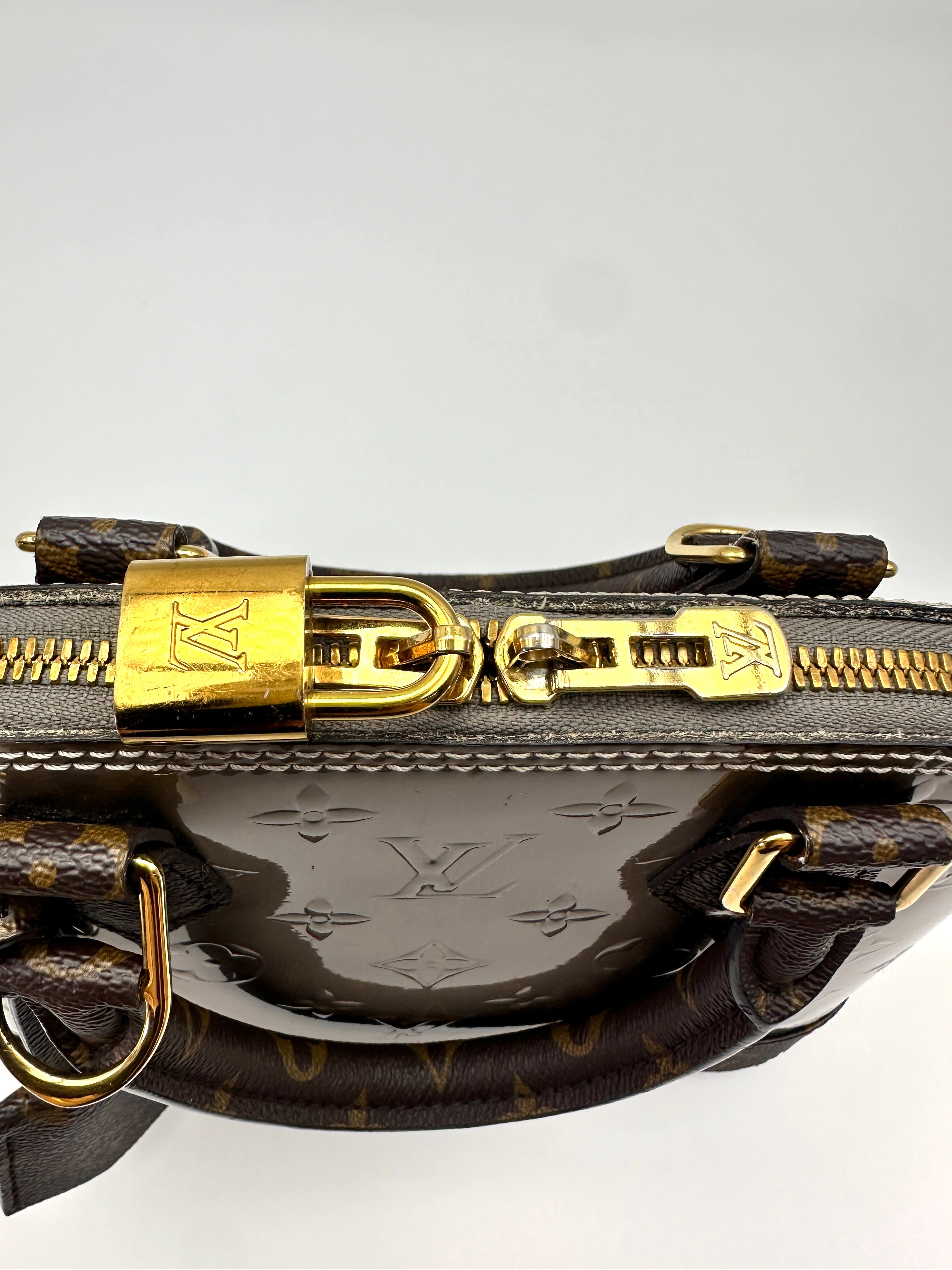 Louis Vuitton Alma BB Silver Monogram Patent Leather Handle Bag IRIS278