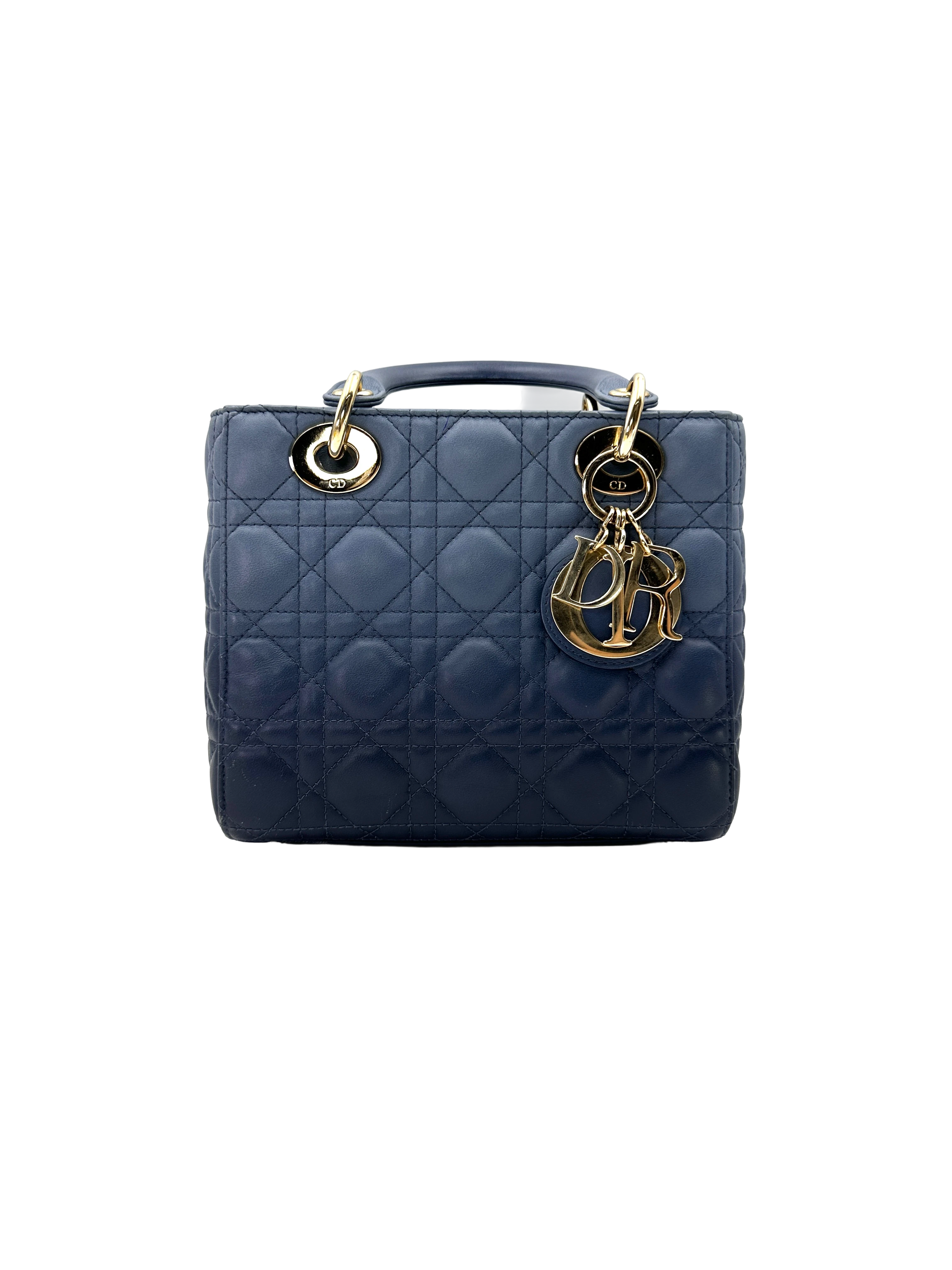 Christian Dior Lady Dior Ombre Navy Cannage Leather Handle Bag DR945