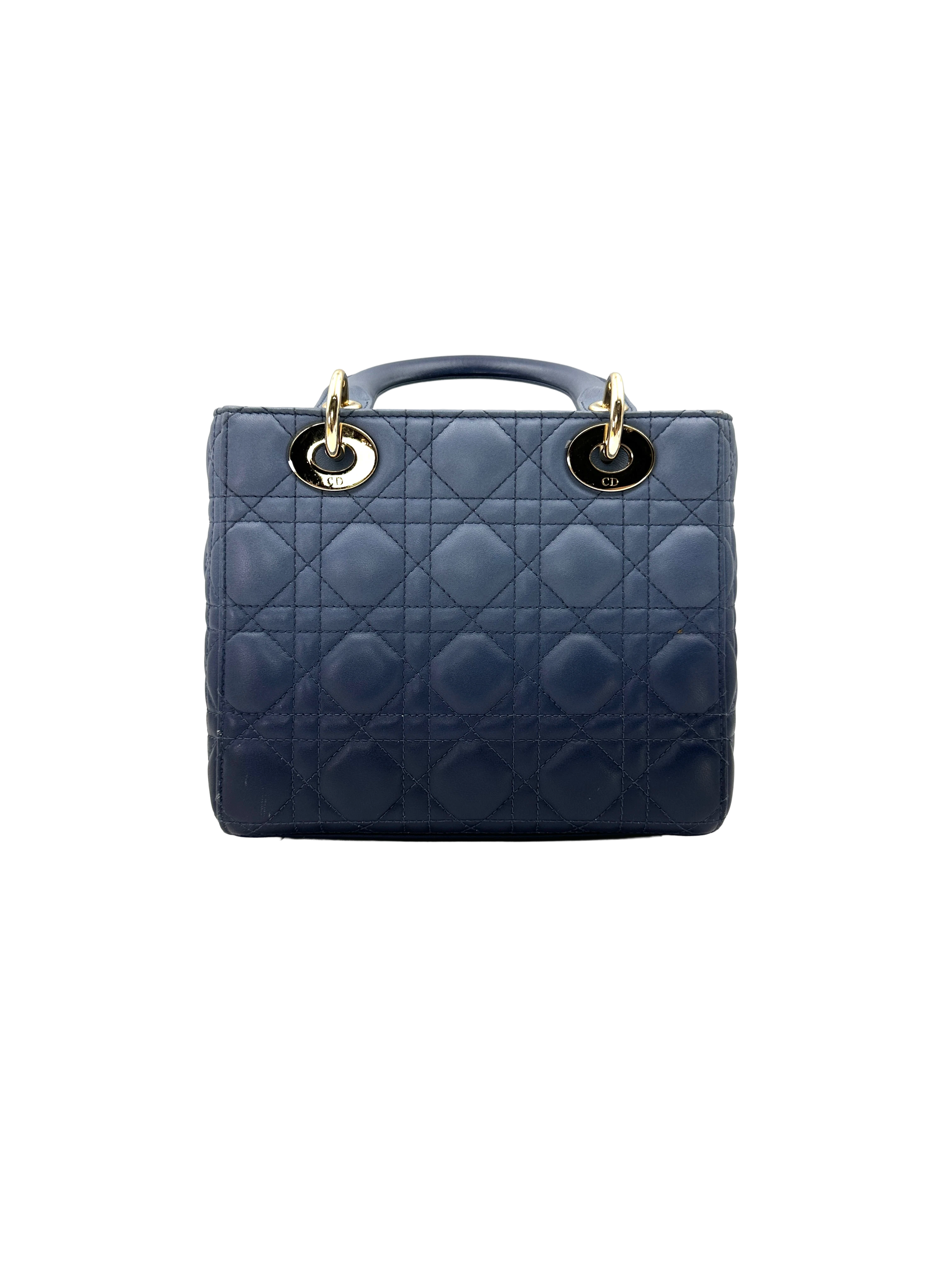 Christian Dior Lady Dior Ombre Navy Cannage Leather Handle Bag DR945