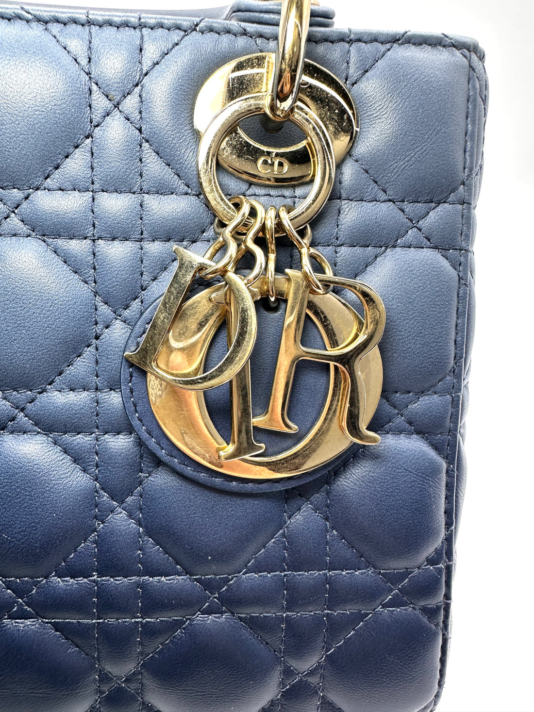 Christian Dior Lady Dior Ombre Navy Cannage Leather Handle Bag DR945