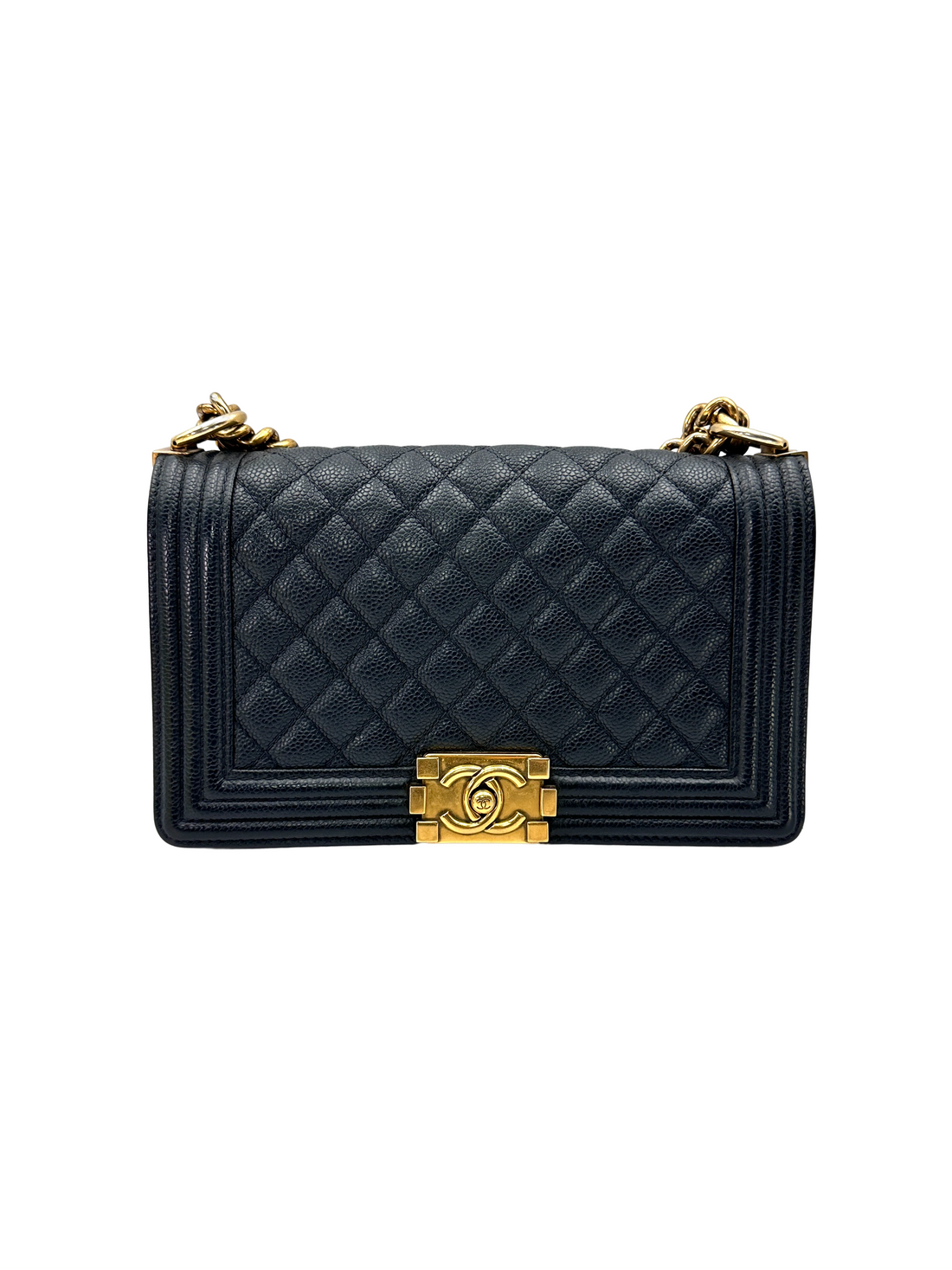 Chanel LeBoy Black Quilted Leather Medium Size Flap Bag With Gold Buckle(20***94) IRIS277