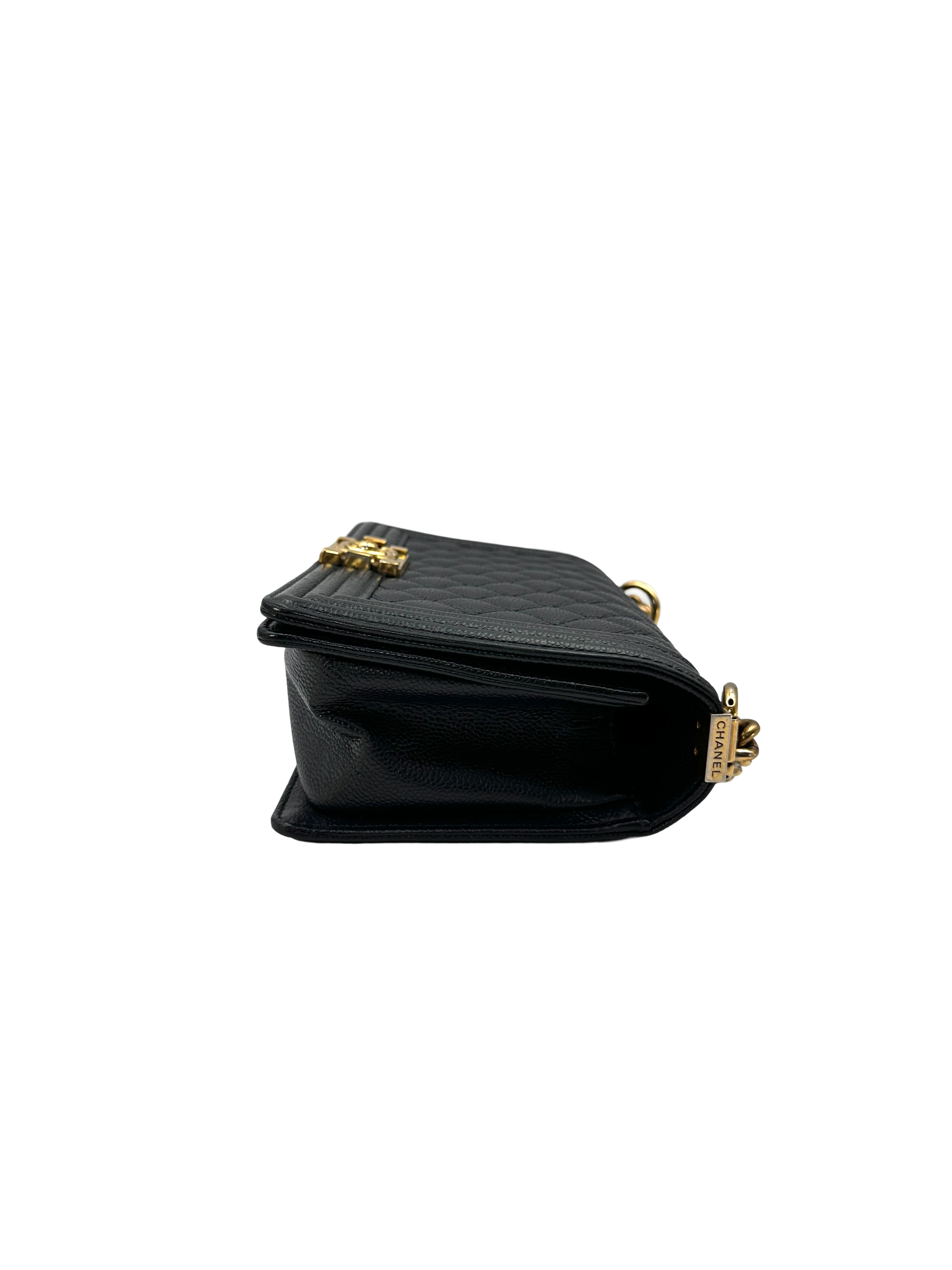 Chanel LeBoy Black Quilted Leather Medium Size Flap Bag With Gold Buckle(20***94) IRIS277