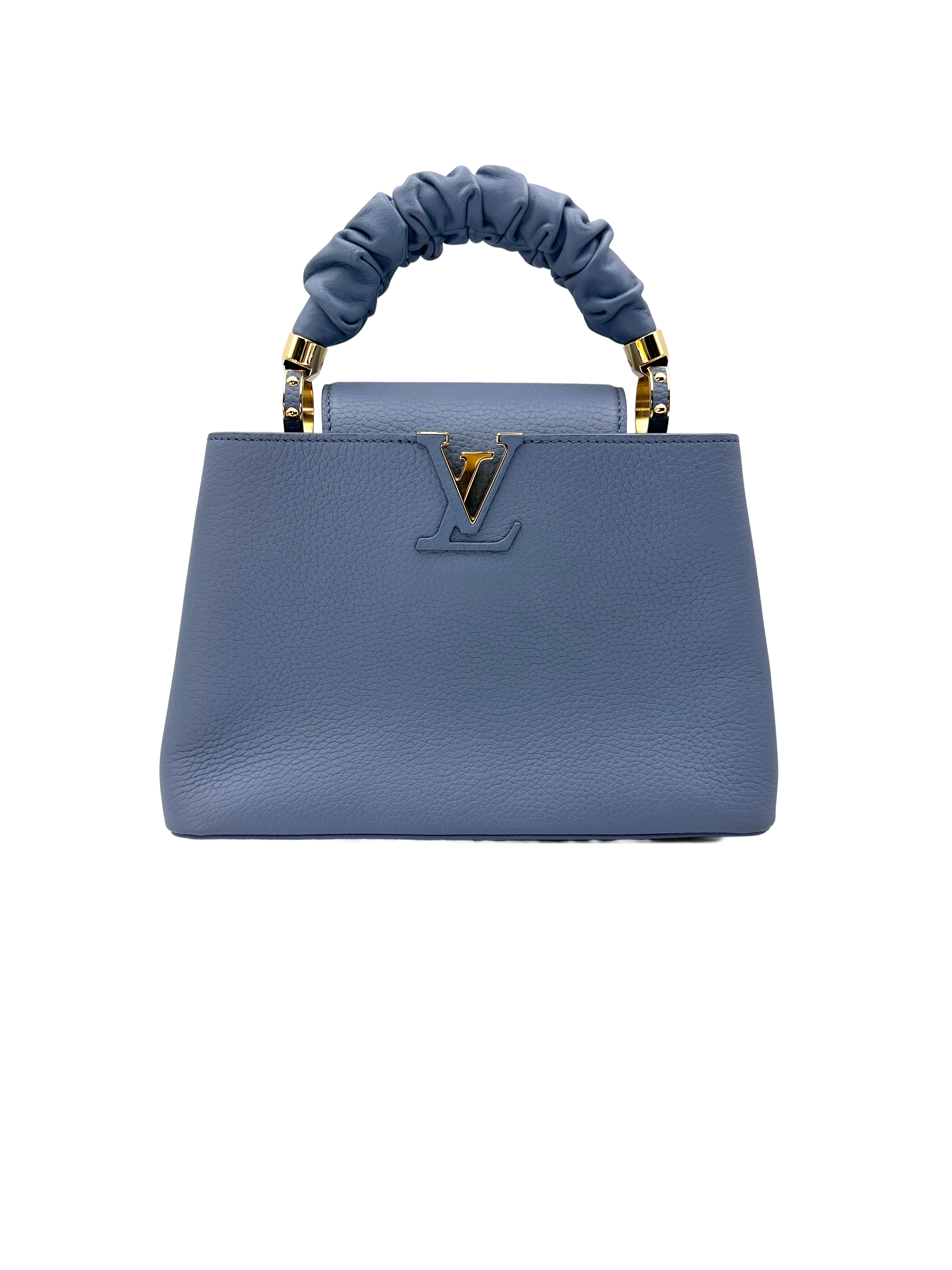 Louis Vuitton Capucines BB Blue Taurillon Leather Ruched Chouchou Handle Bag LV3374