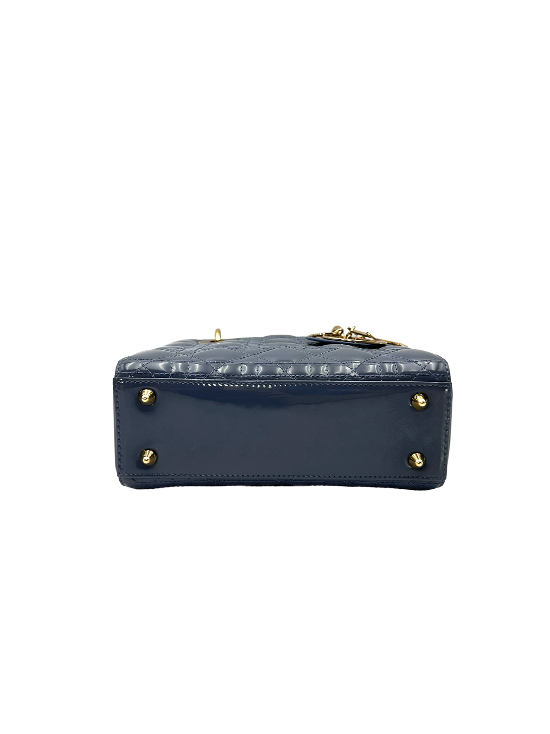 Christian Dior Lady Dior Blue Cannage Patent Leather Handle Bag DR948
