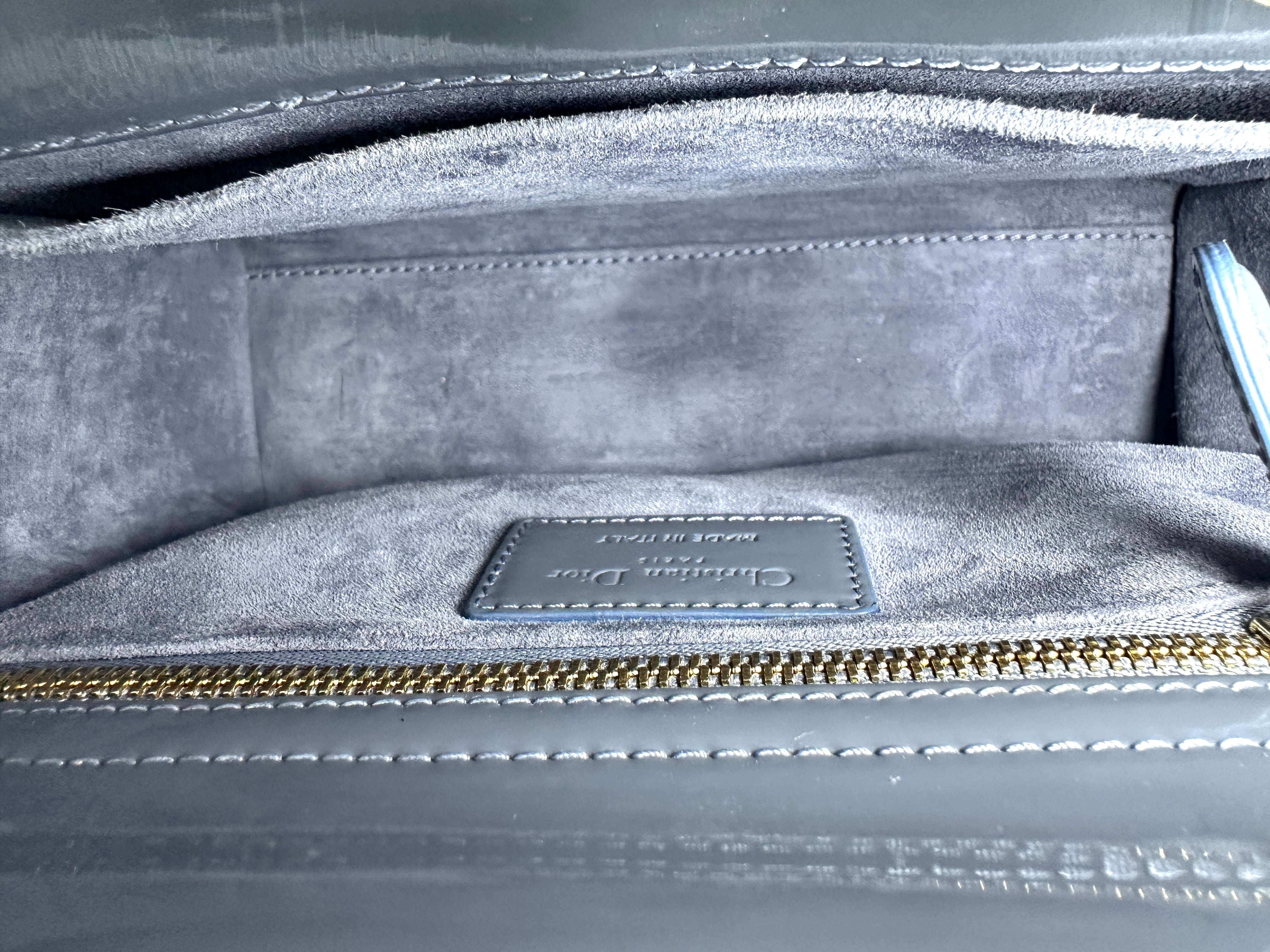 Christian Dior Lady Dior Blue Cannage Patent Leather Handle Bag DR948