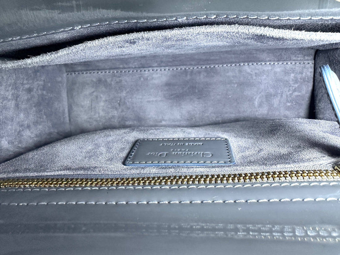 Christian Dior Lady Dior Blue Cannage Patent Leather Handle Bag DR948