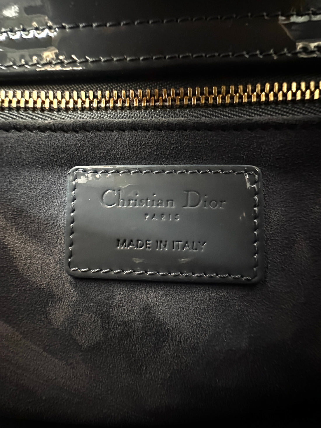 Christian Dior Lady Dior Blue Cannage Patent Leather Handle Bag DR948