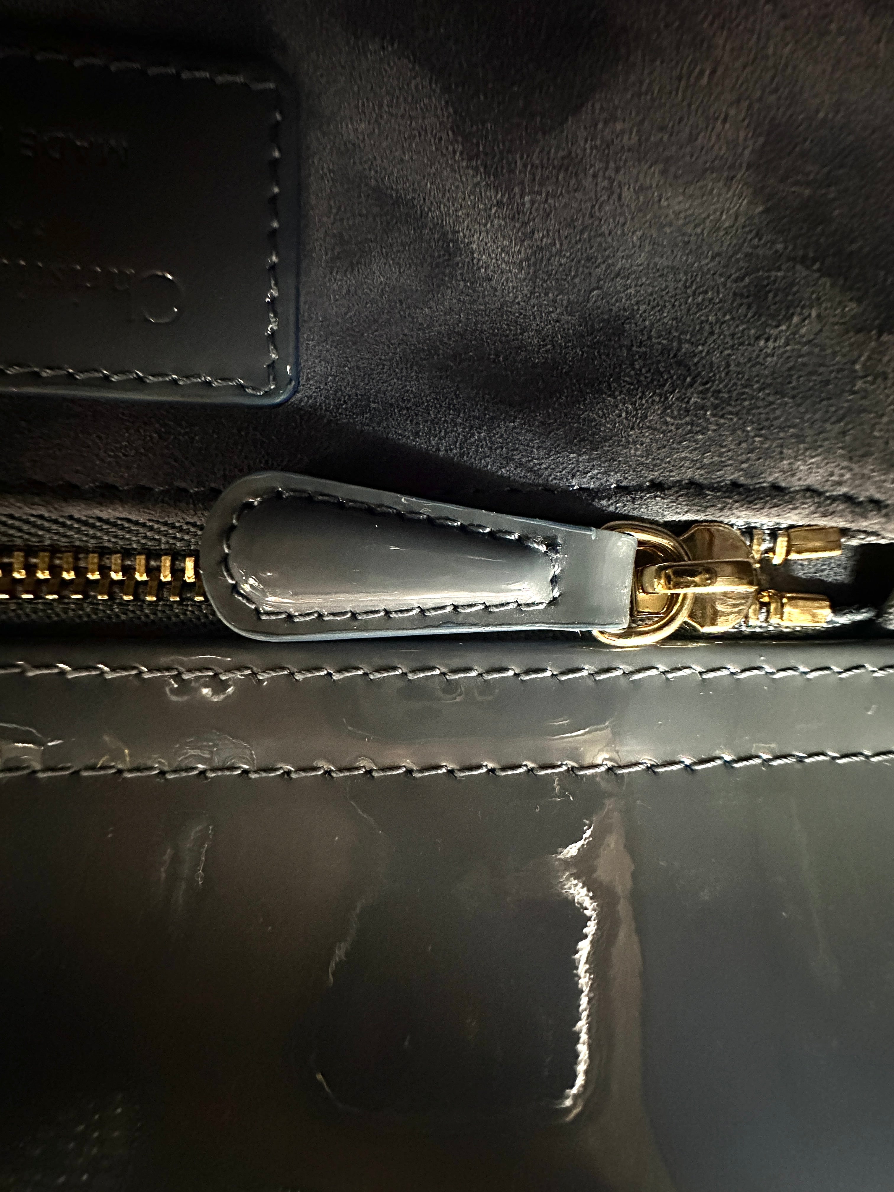 Christian Dior Lady Dior Blue Cannage Patent Leather Handle Bag DR948