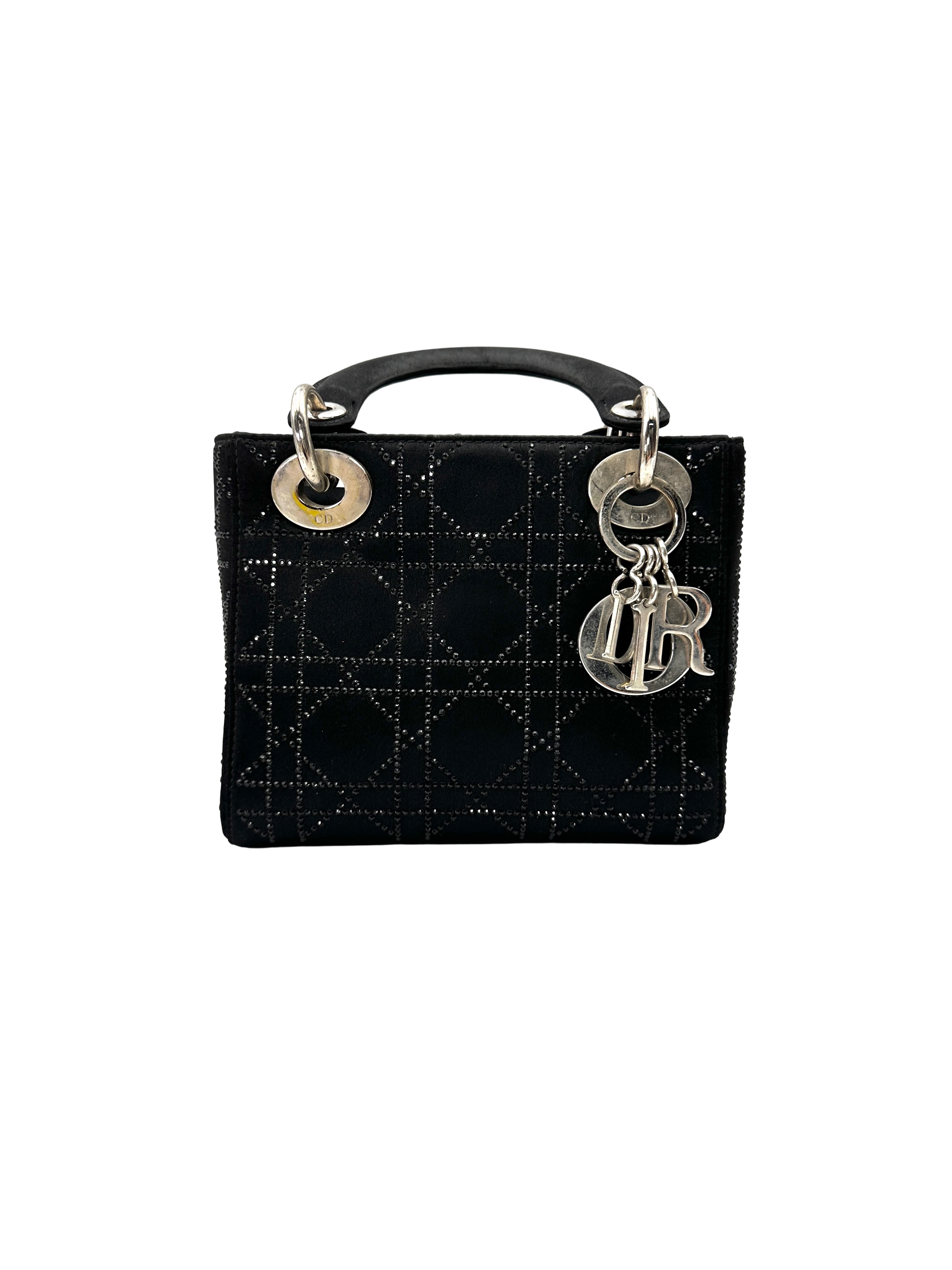 Christian Dior Lady Dior Black Cannage Leather Handle Bag DR951