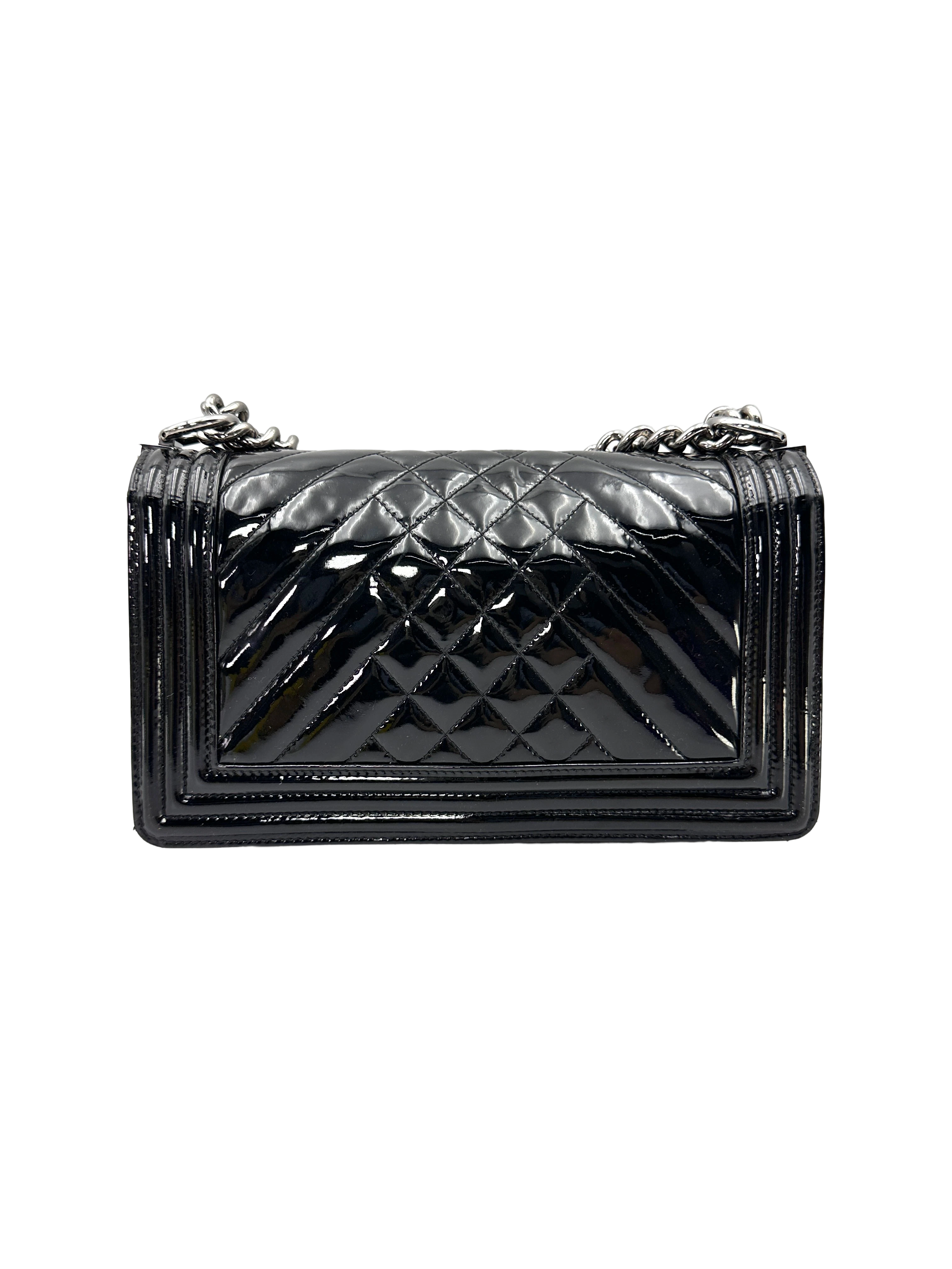 Chanel LeBoy Black Quilted Patent Leather Medium Size Flap Bag(18***65) CC2602