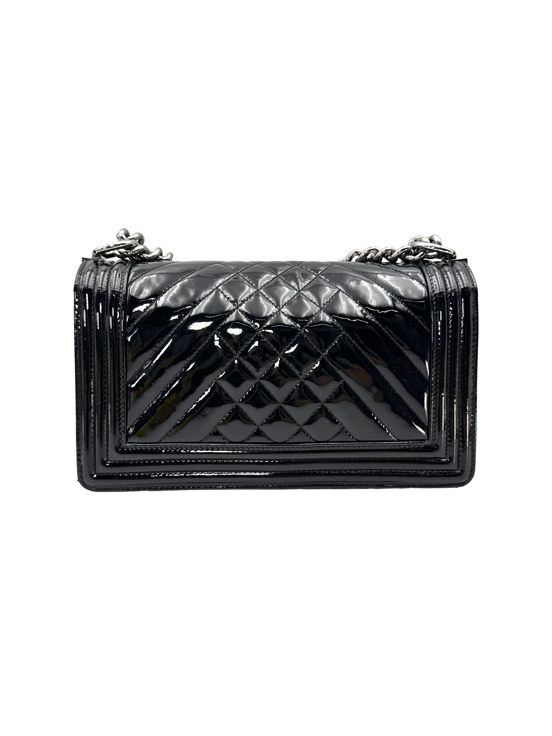 Chanel LeBoy Black Quilted Patent Leather Medium Size Flap Bag(18***65) CC2602