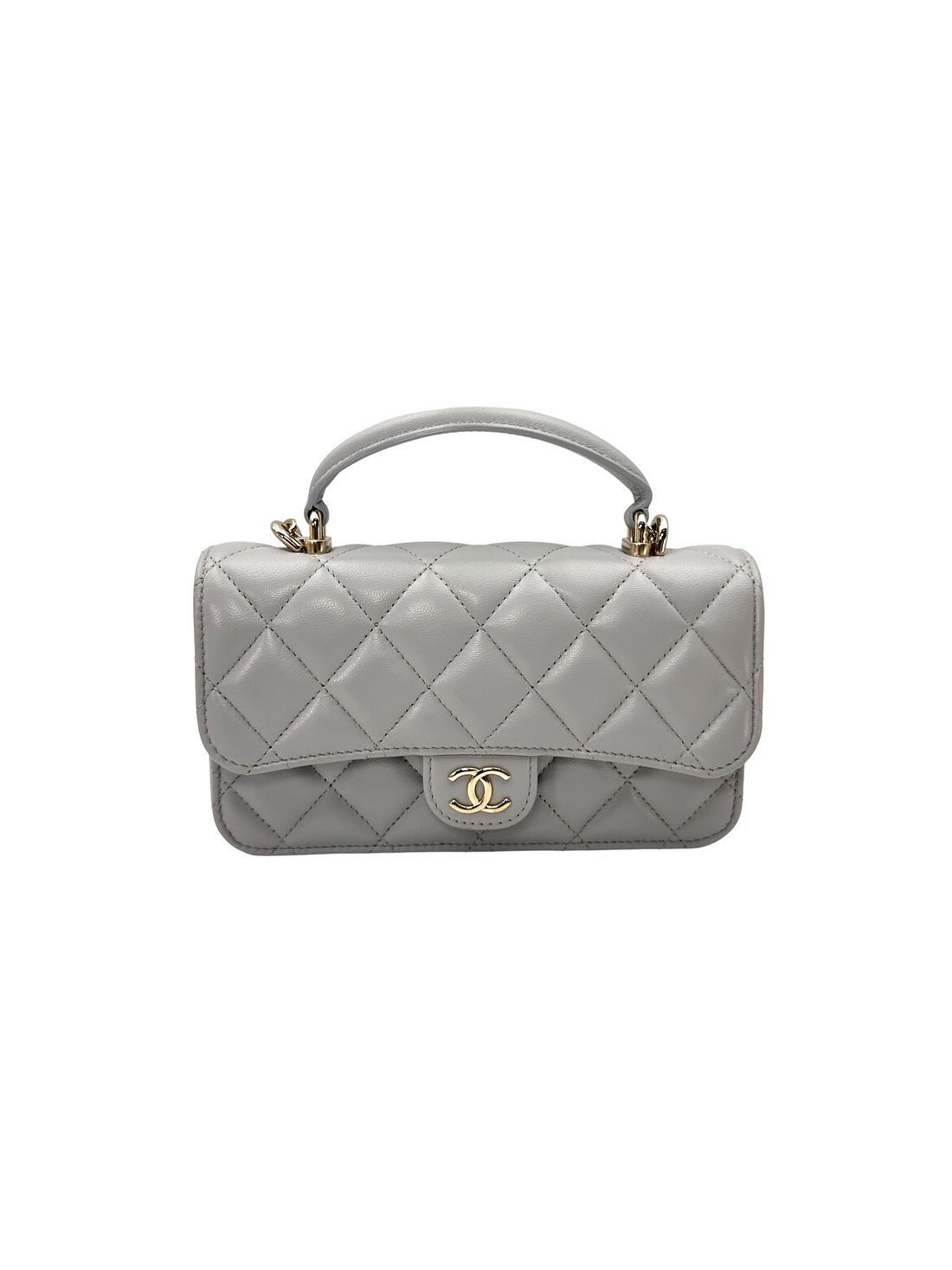 Chanel 24K Grey Quilted Leather Top Handle Shoulder Bag(L9***56) CC2608