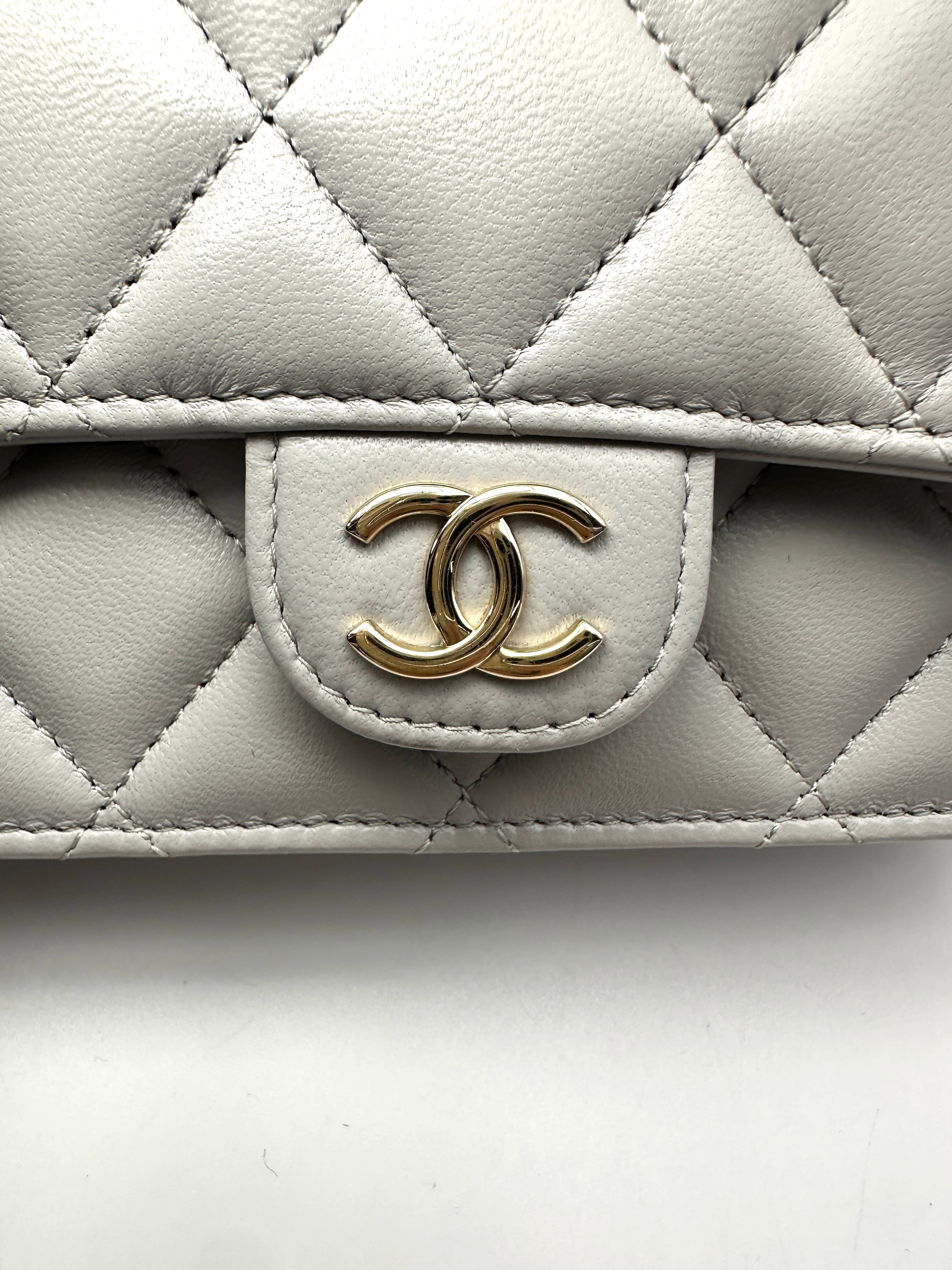 Chanel 24K Grey Quilted Leather Top Handle Shoulder Bag(L9***56) CC2608